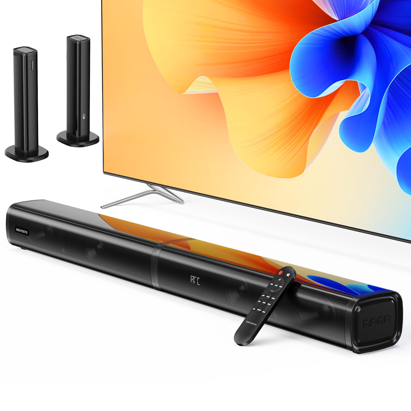 MEVOSTO 2-in-1 Separable Soundbar for TV with Built-in Subwoofer - 2.2CH, HDMI ARC/Optical/AUX/BT 5.0, Adjustable Bass/Treble, Wall Mountable - Perfect for Home Theater, Gaming PC, and Surround Sound Experience