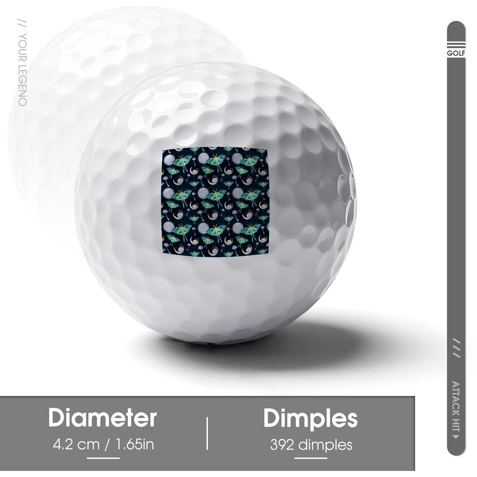 Custom Full Moon Moth Butterfly Golf Balls - Premium Comfort Feel Personalized Golf Equipment for Practice & Tournament Play
