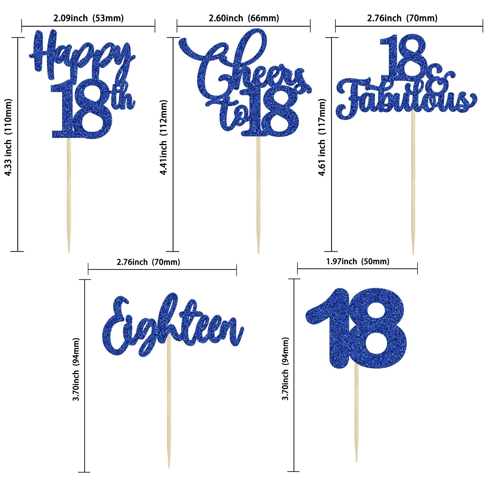 30 Pack Happy 18th Birthday Cupcake Toppers - Dark Blue Glitter 18 Cake Decorations for 18th Birthday Party, Anniversary, Graduation & Milestone Celebrations - Perfect for Cake, Cupcakes & Dessert Decor