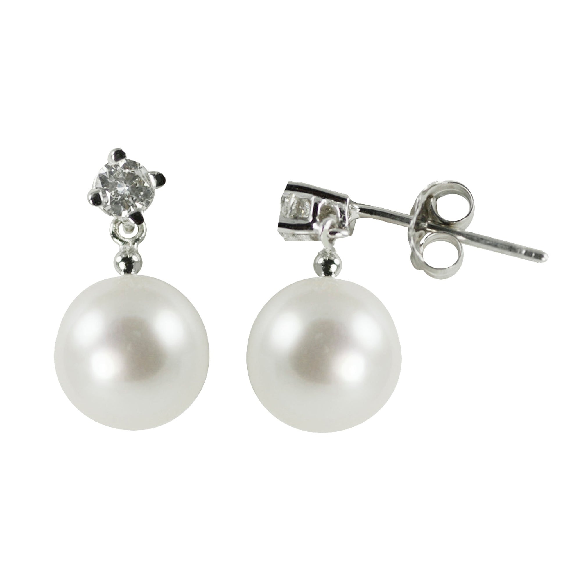 7mm Akoya Pearl & Diamond Drop Earrings in 14K White Gold – Elegant Jewelry for Weddings, Parties & Special Occasions