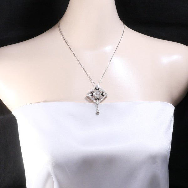18K White Gold Onyx Diamond Necklace for Women - Elegant Black Onyx Pendant with Diamond Accents | Perfect for Weddings, Anniversaries & Special Occasions