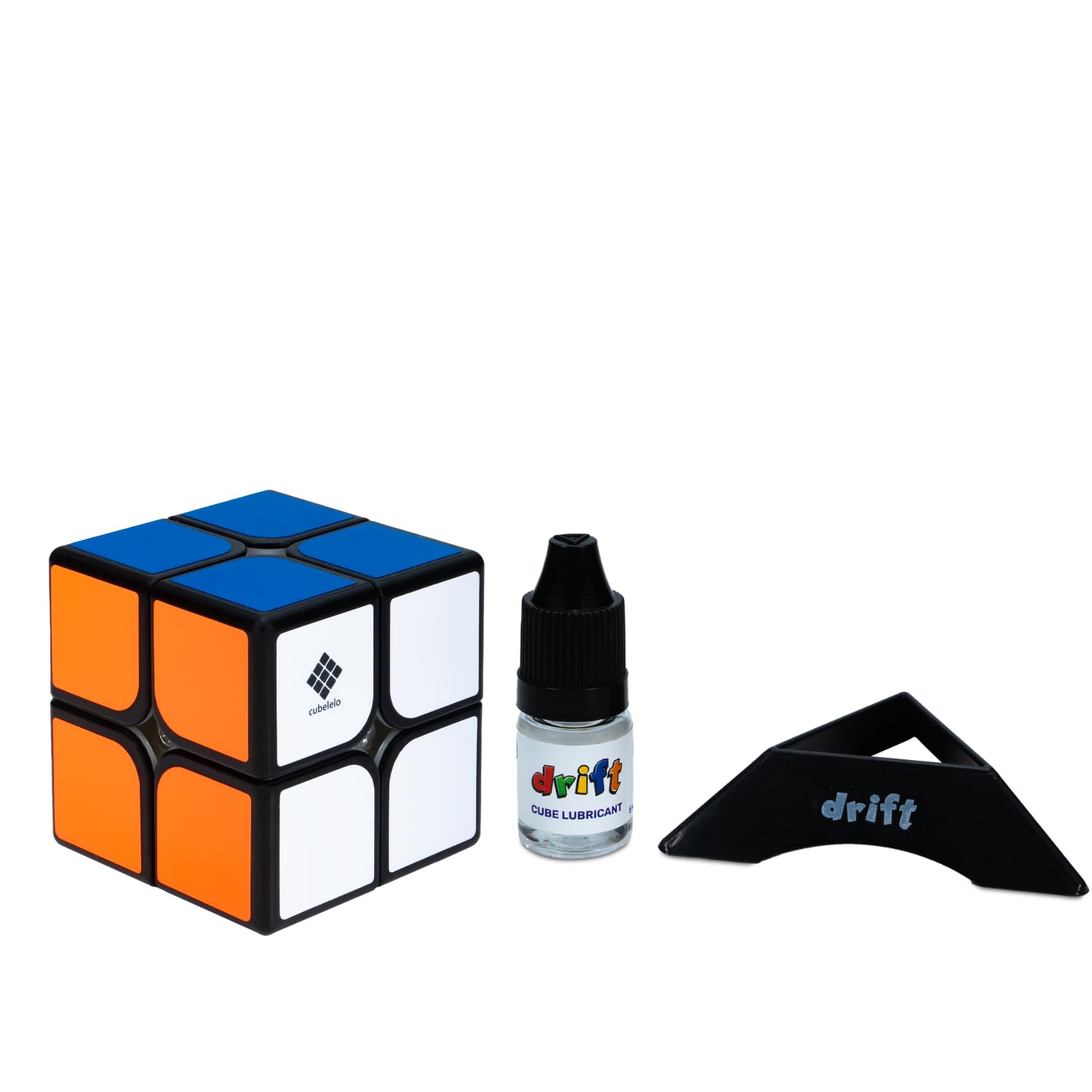Cubelelo Drift 2x2 Black 3D Puzzle Set with Lubricant & Stand - Stress Relief Fidget Toy, Brain Teaser Travel Game for Adults & Kids Ages 3+ - Perfect for Office, Home, School & Travel Entertainment