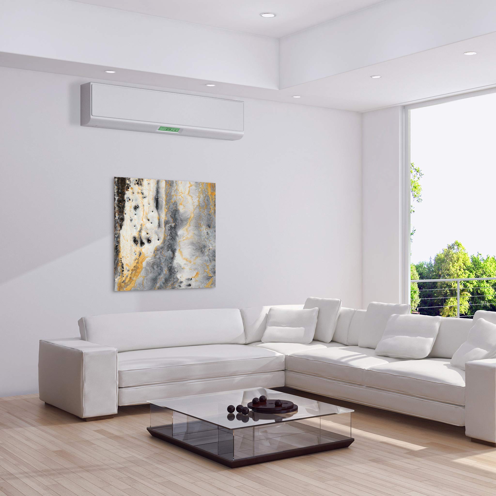 Empire Bands of Gold Frameless Floating Tempered Glass Wall Art - 38x38 Inches, Ready to Hang - Modern Home & Office Decor for Living Room, Bedroom, Dining Area