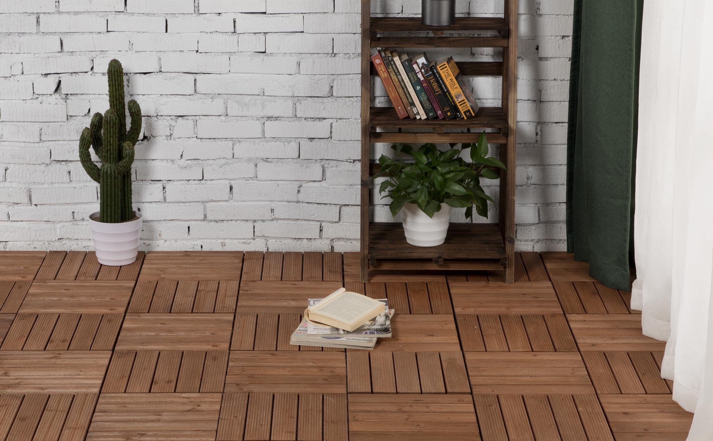 Yaheetech 55-Piece Interlocking Wood Composite Deck Tiles - 12x12 Inch Fir Wood Flooring for Patio, Deck & Garden - Indoor & Outdoor Use - Easy Installation - Brown (Perfect for Balcony, Backyard & Poolside)