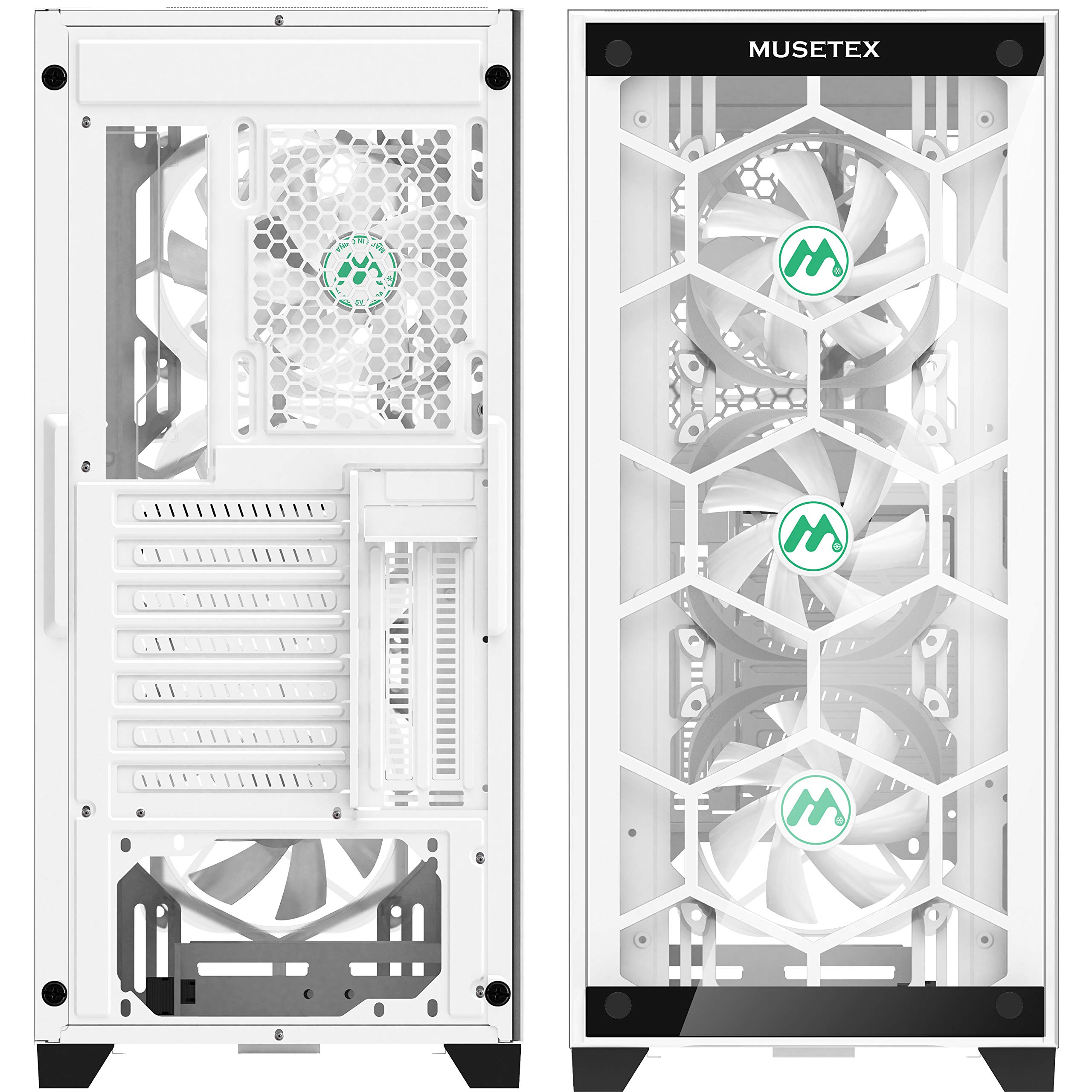 MUSETEX Mid-Tower ATX PC Gaming Case with 6 ARGB Fans, 2x USB 3.0 Ports, Tempered Glass Panels & Voice Remote Control - Supports E-ATX Motherboard for High-Performance Gaming & Streaming Setup