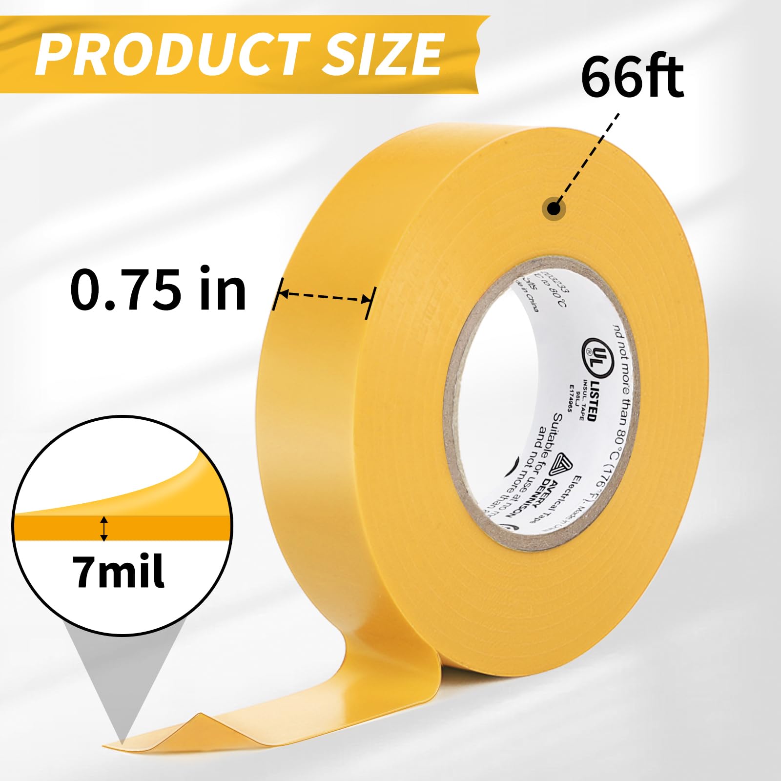 Professional Grade PVC Electrical Tape - UL/CSA Listed Insulating Vinyl Tape for Electrical Repairs, Automotive & Equipment (3/4 in x 66 ft, Yellow, 10 Rolls) - Ideal for Wiring, Harness Protection & DIY Projects