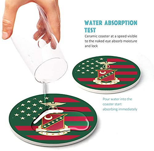Kappa Sigma Fraternity Ceramic Drink Coasters with Cork Base & Metal Holder - Set of 8 for Coffee Table, Bar, or Office - Absorbent & Durable for Hot/Cold Beverages