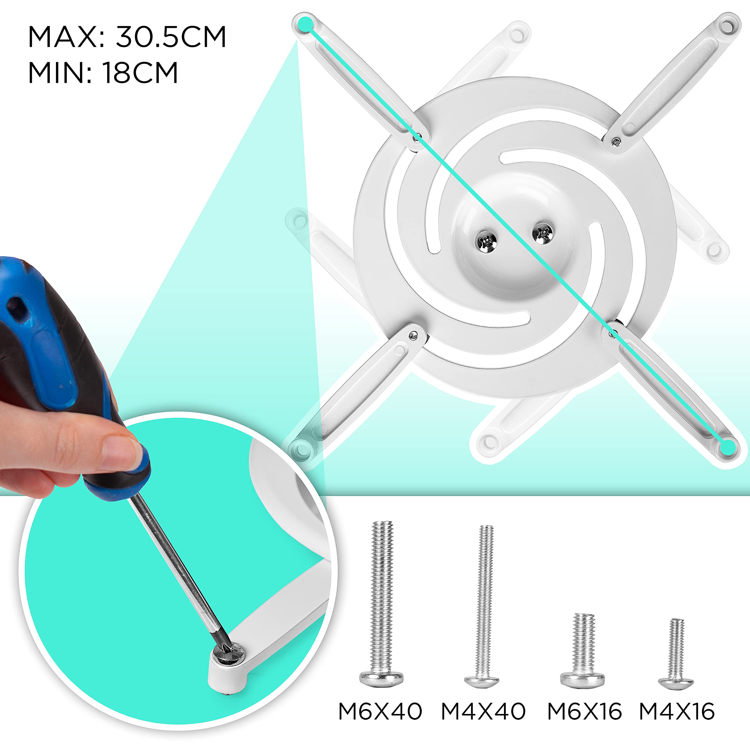 Duronic PB07XB Heavy Duty Universal Ceiling Projector Mount - 10kg Capacity, 360° Rotation, 180° Swivel & Tilt - Complete Installation Kit Included - Perfect for Home Theater, Office Presentations & Classroom Projectors