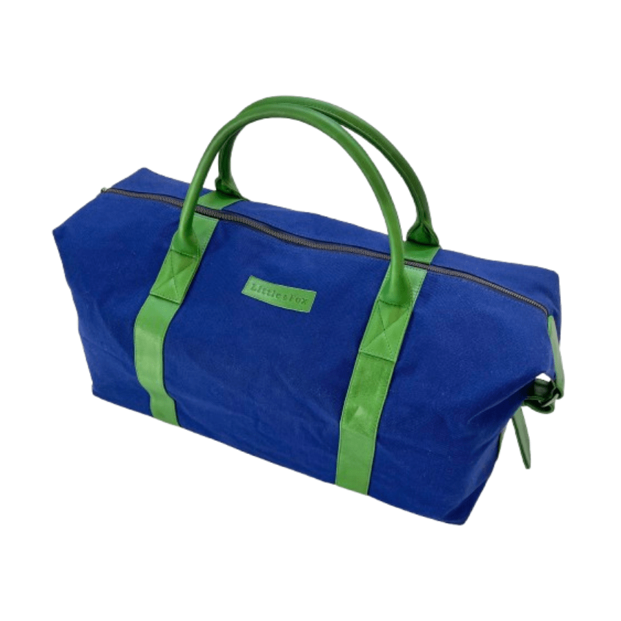 The Little & Fox Weekender Bag - Royal Blue with Emerald Green Accents - Perfect for Travel, Gym, or Weekend Getaways
