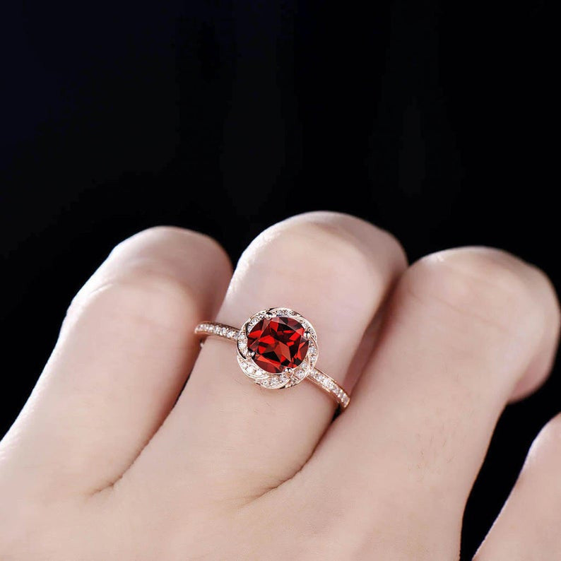 Lab-Grown Ruby Bridal Ring with Diamond Halo in Rose Gold – Elegant Wedding Band for Engagement, Anniversary & Special Occasions