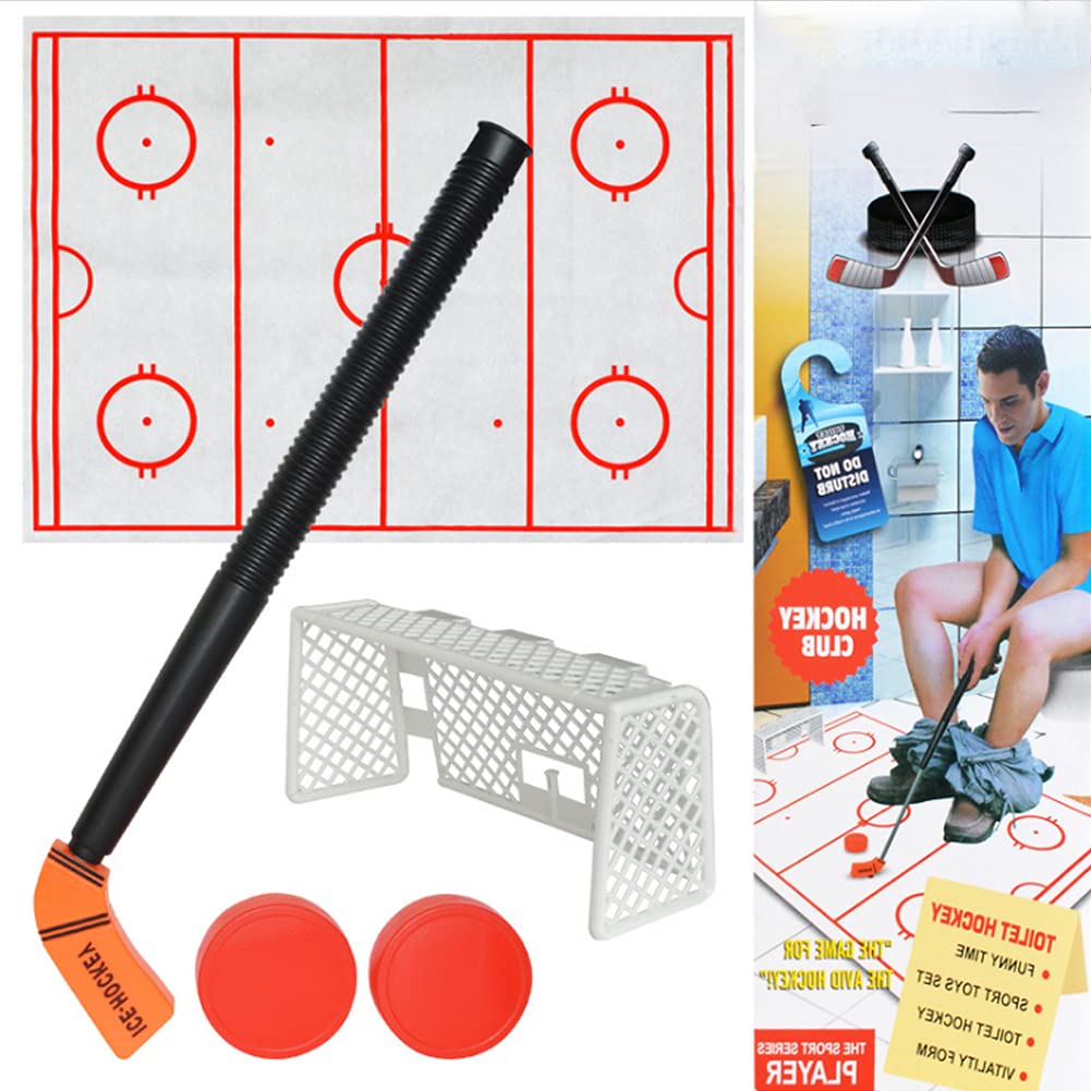 **Ice Hockey Toilet Toy Set - Durable Plastic Stress Relief Bathroom Game for Kids & Adults - Fun Hockey-Themed Bathroom Play for Stress Relief & Entertainment**
