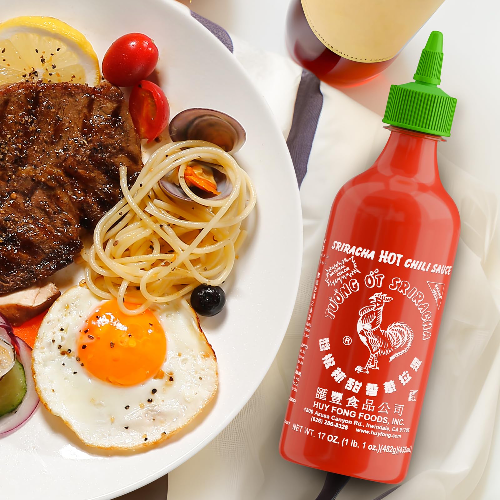 Original Huy Fong Sriracha Hot Chili Sauce - 17 Oz (Pack of 2) | Premium Spicy Sriracha with Chili Pepper | Perfect for Asian Cuisine, Pho, Noodles, Burgers & Cooking