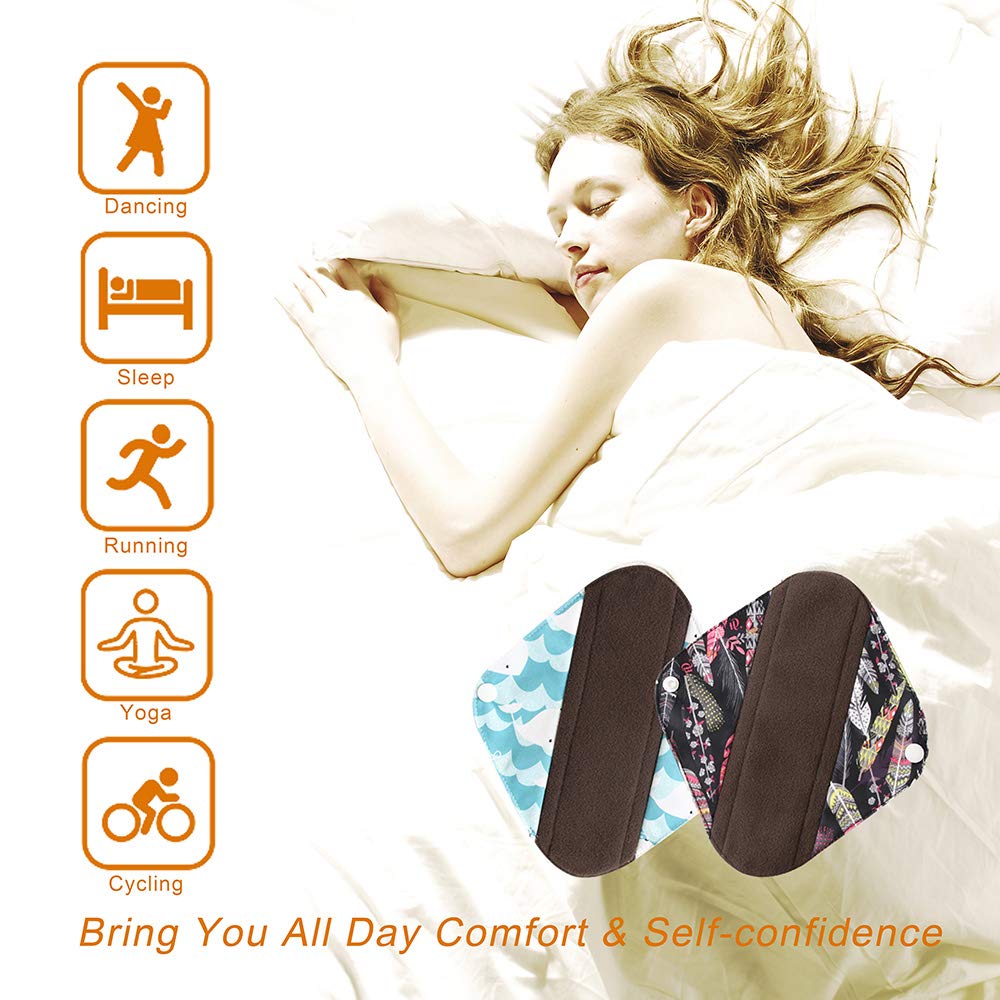 7pcs Bamboo Reusable Sanitary Pads Set - Washable & Absorbent for Travel & Gym