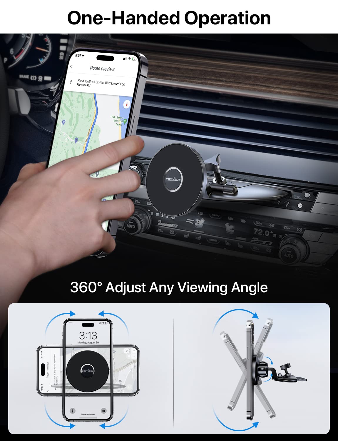 Magnetic CD Slot Phone Holder for iPhone 16/15/14/13/12 Pro Max Plus - Built-in Steel Plate & Stable Vent Hook Car Mount - Perfect for Hands-Free Navigation & Safe Driving