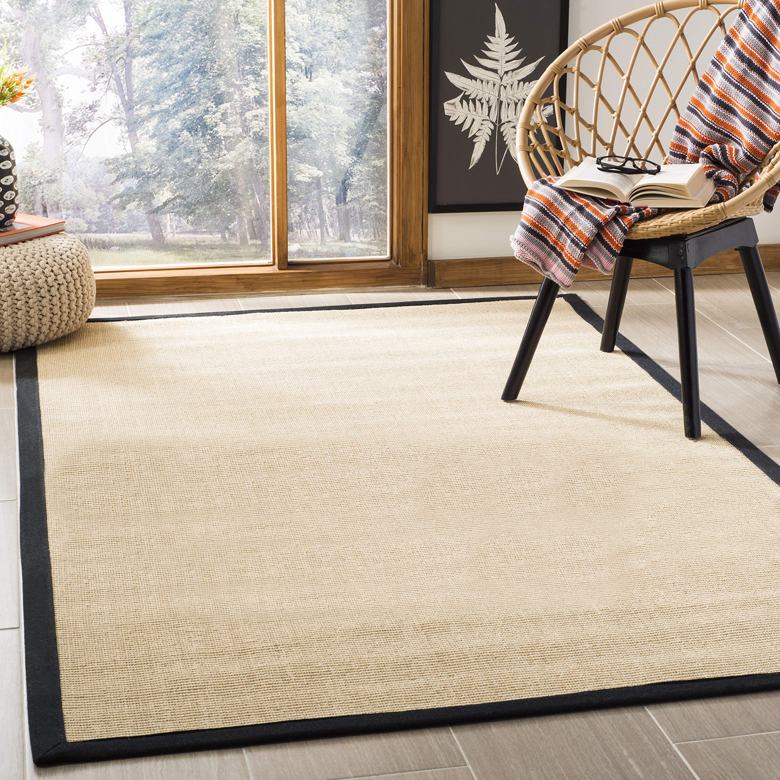 SAFAVIEH Natural Fiber Collection Area Rug - 6' x 9', Maize & Black, Border Sisal Design, Easy Care, Durable for High Traffic Areas - Perfect for Living Room, Bedroom, Office & Entryway (NF441A)