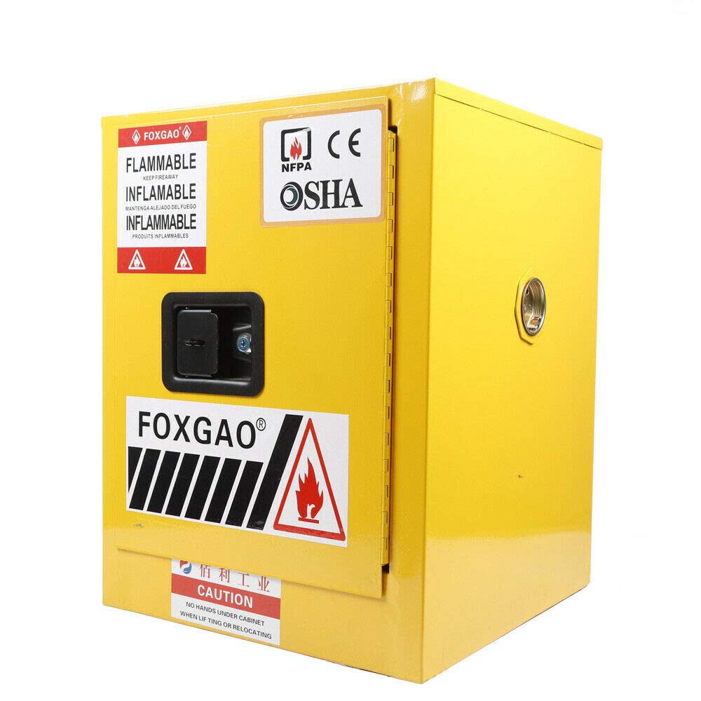 Flammable Liquids Safety Storage Cabinet - 4 Gallon Manual Close Yellow Mini Cabinet (17