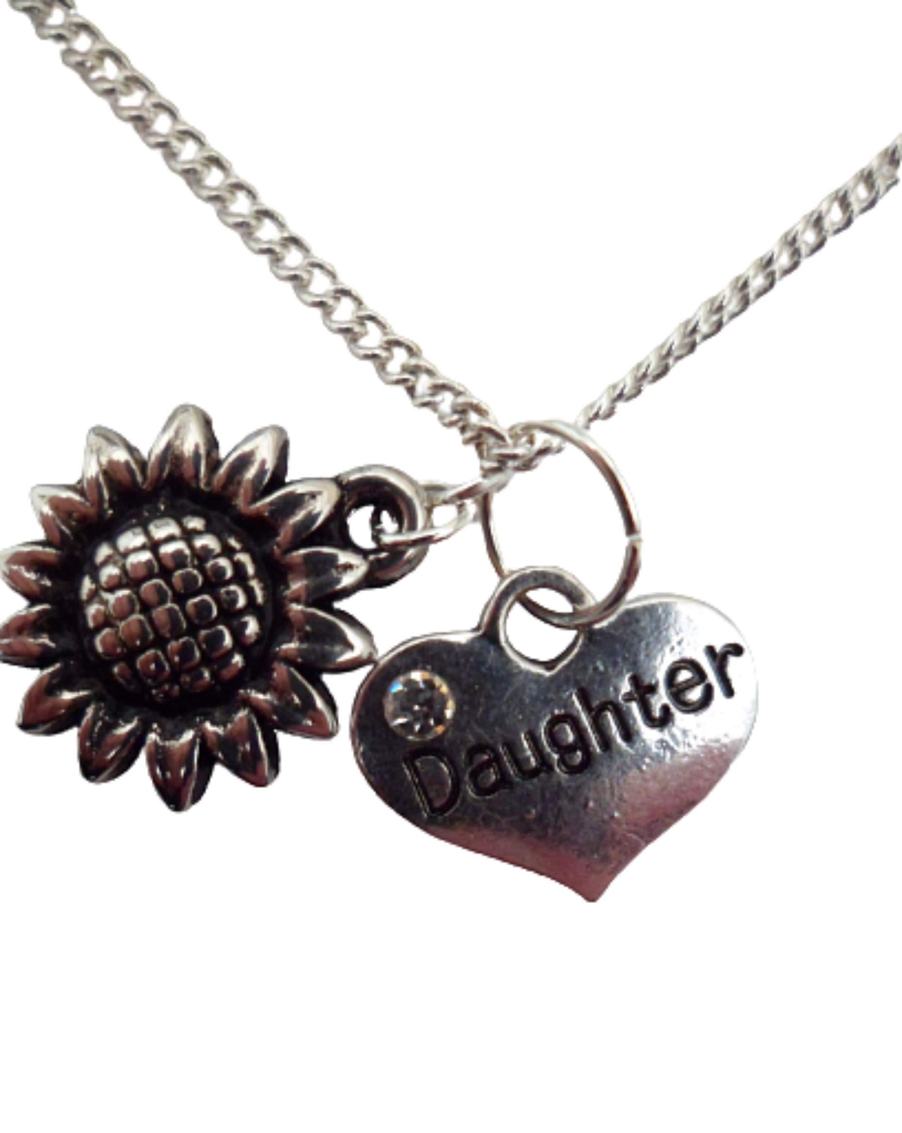 Sterling Silver Plated Heart Necklace with Sunflower Charm - Perfect Gift for Daughter, Women, Girls | Valentine's Day, Birthday, Anniversary Jewelry Present