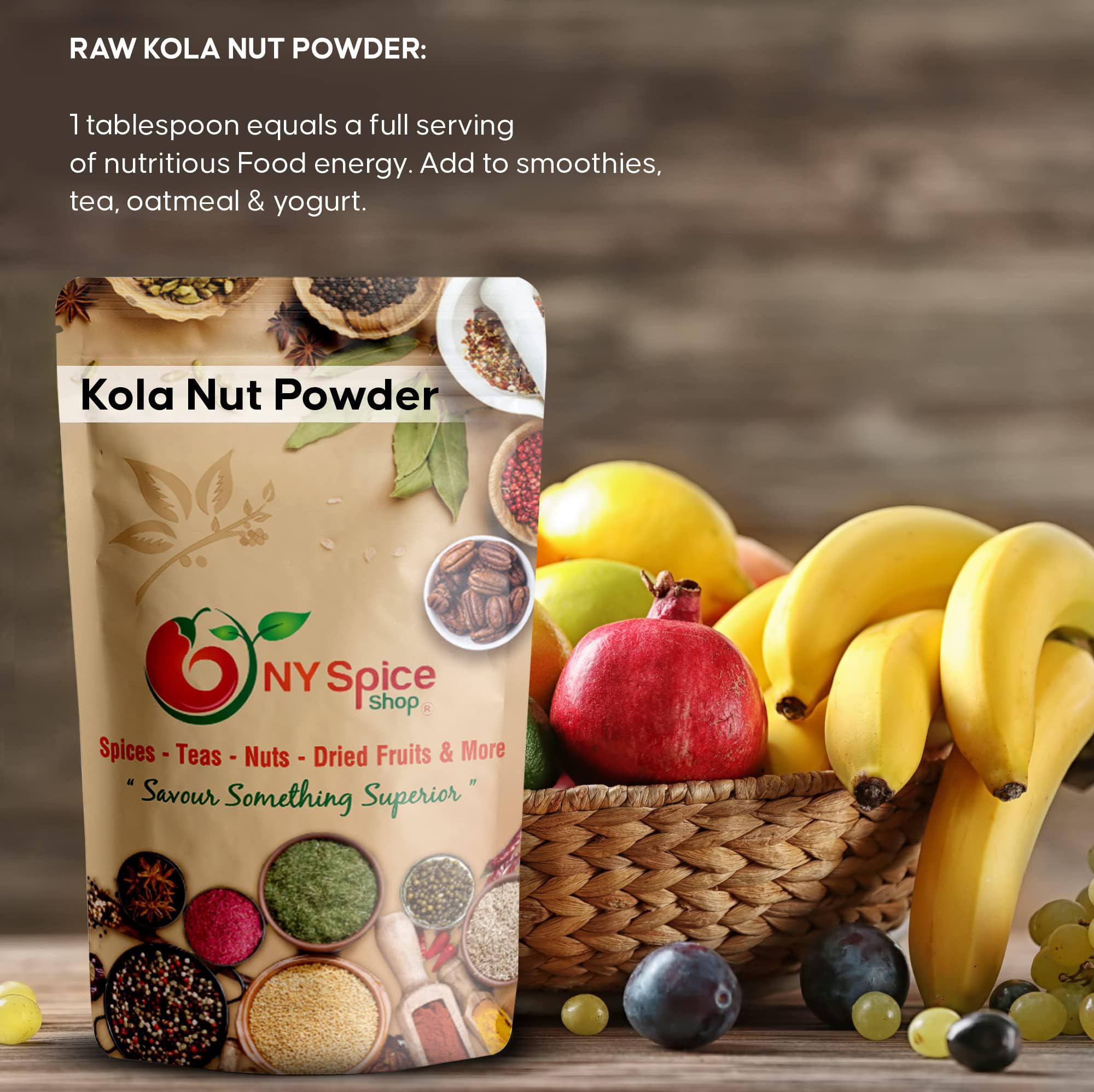 NY SPICE SHOP Premium Kola Nut Powder - 1 Pound Pure Bissy Powder from Africa & Jamaica - Natural Energy Booster More Effective Than Coffee & Tea - Great for Smoothies, Protein Shakes & Herbal Teas - Vegan Superfood for Focus & Stamina
