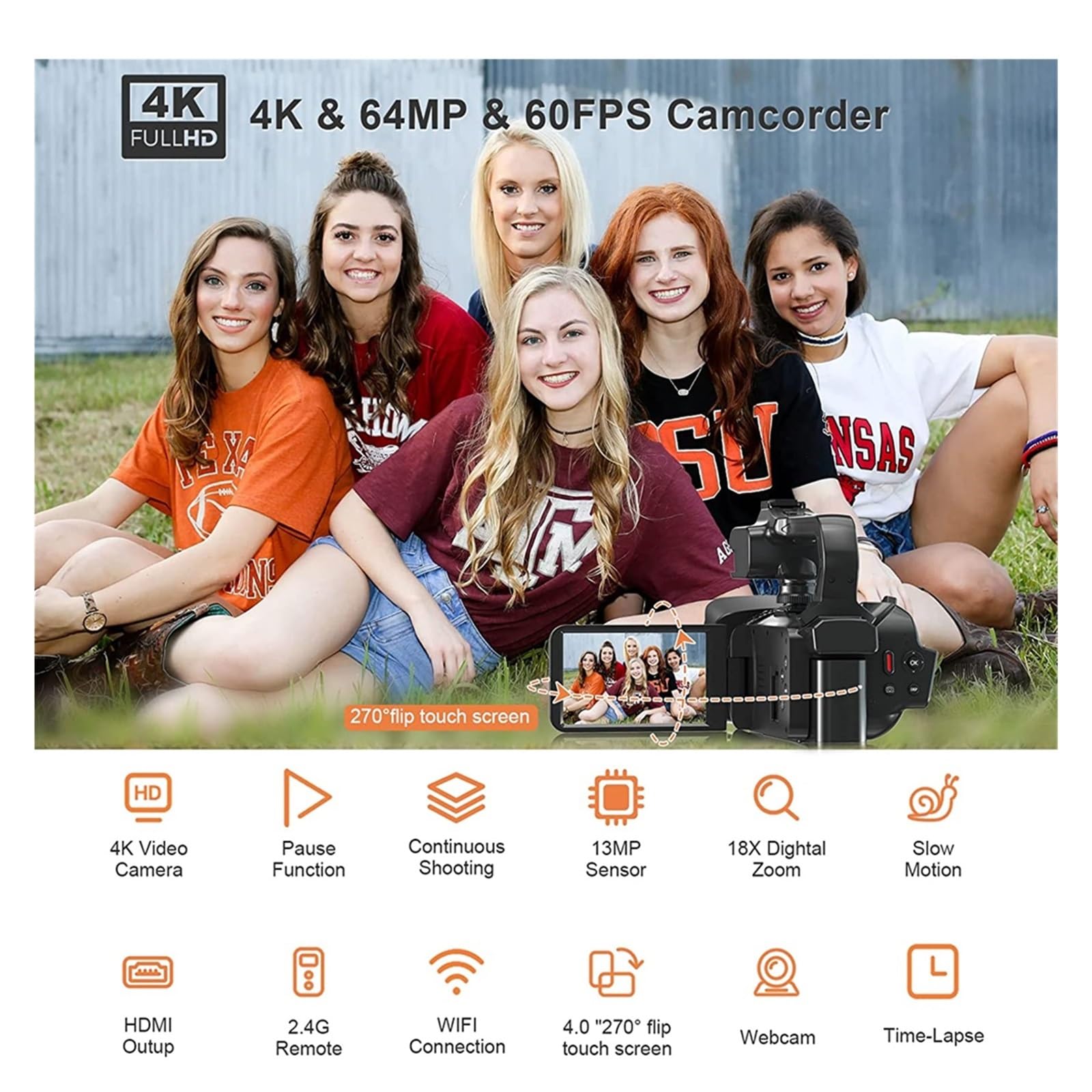 64MP 4K 60FPS Digital Video Camera with WiFi & 4