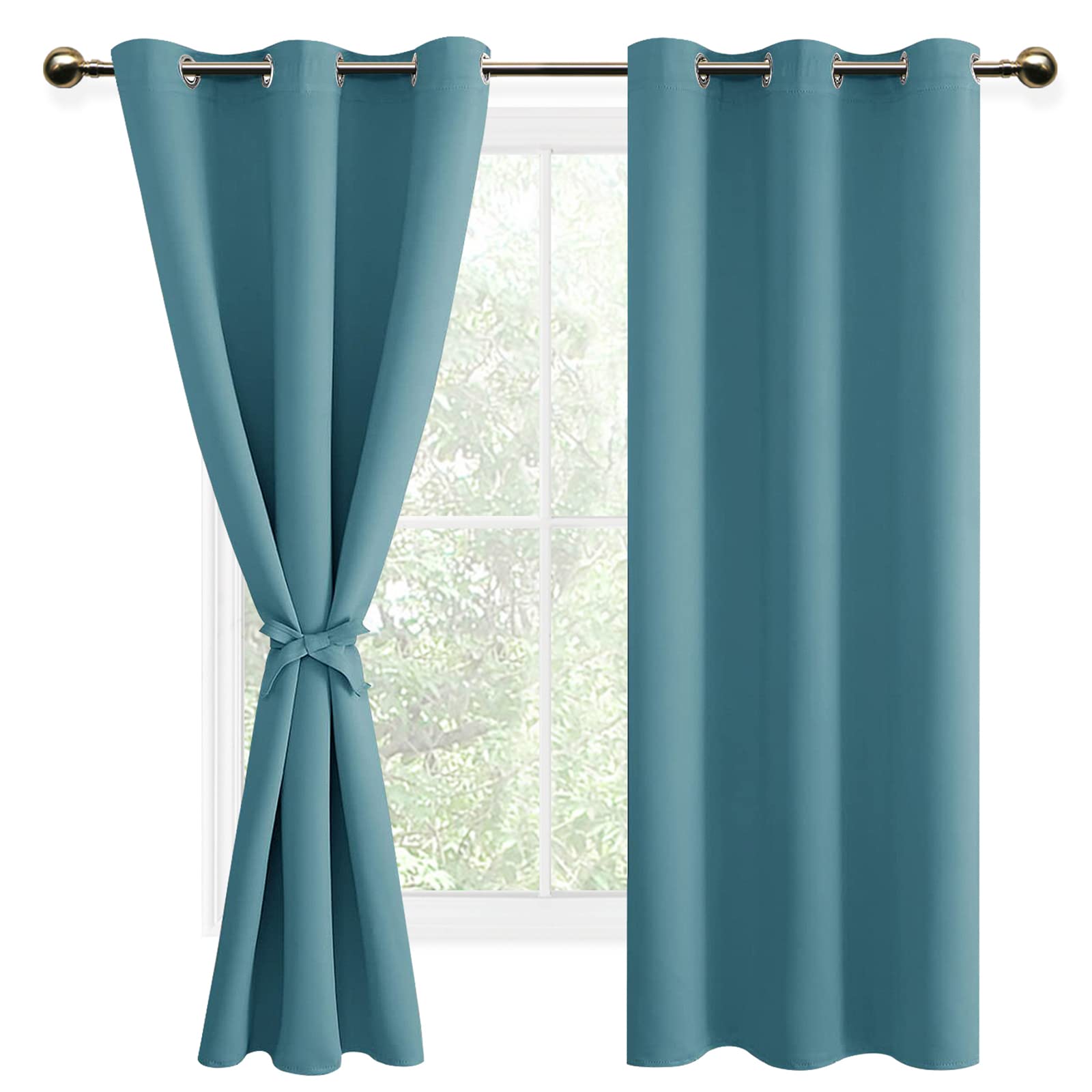 DWCN Blackout Curtains for Bedroom & Living Room - 42x72 Inch Thermal Insulated Room Darkening Window Drapes with Grommet Top & Tiebacks, Turquoise (Set of 2 Panels) - Perfect for Light Blocking, Privacy Protection & Energy Saving