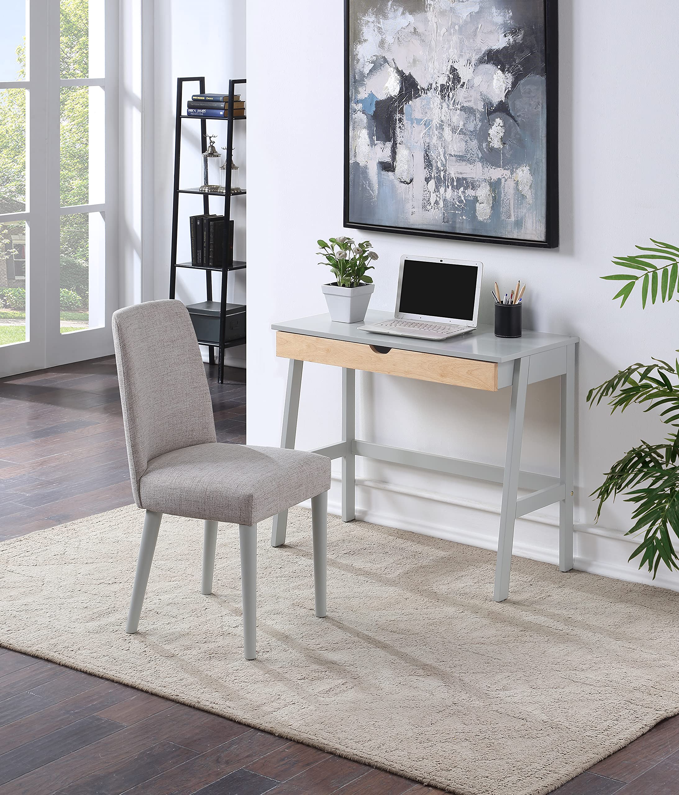 Olive & Opie Hilton Desk - Modern Gray & Natural Wood Writing Desk for Home Office, Study, or Workspace | Stylish & Functional Workstation for Professionals & Students