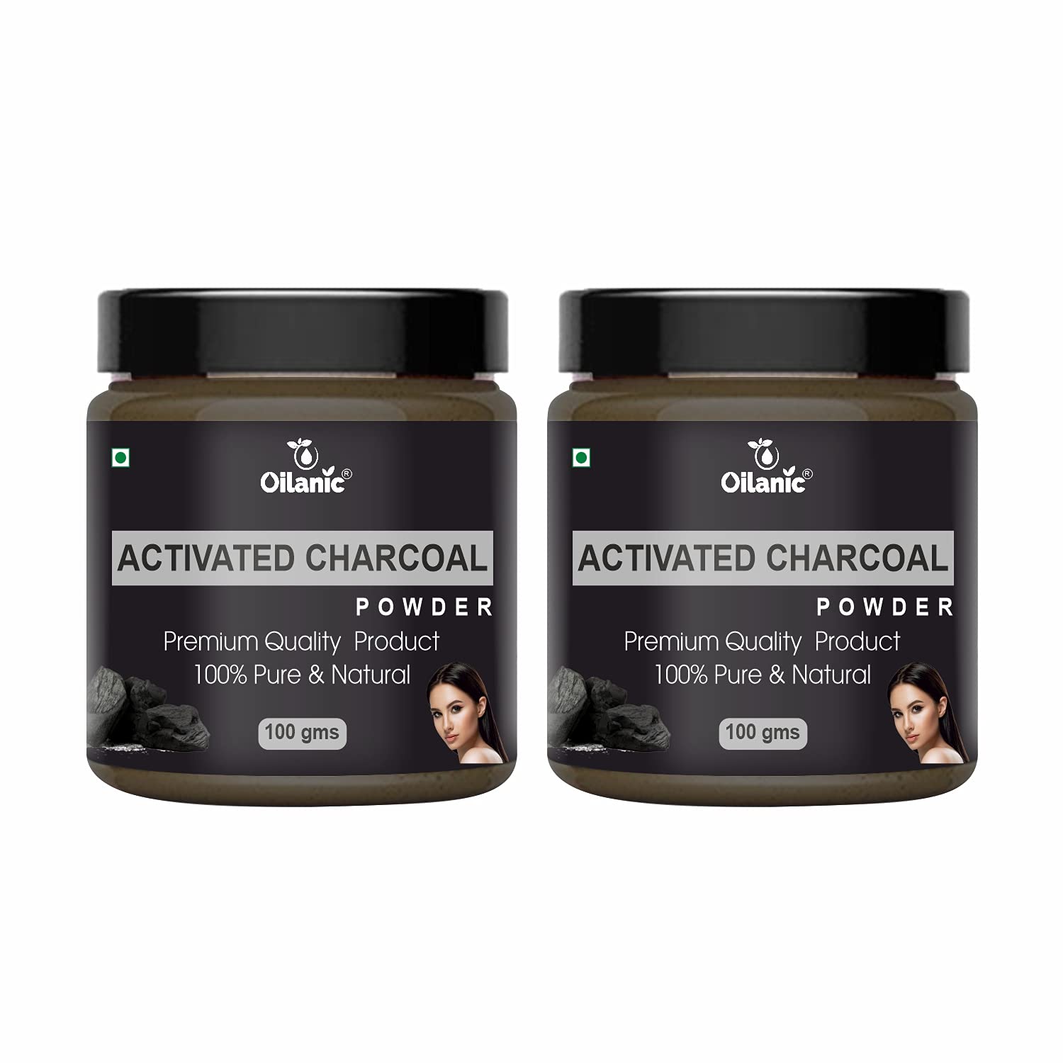 Oilanic 100% Pure Natural Activated Charcoal Powder - Skin & Hair Care Treatment (2 Jars, 200g Total) | Detox Mask, Teeth Whitening & Deep Cleansing