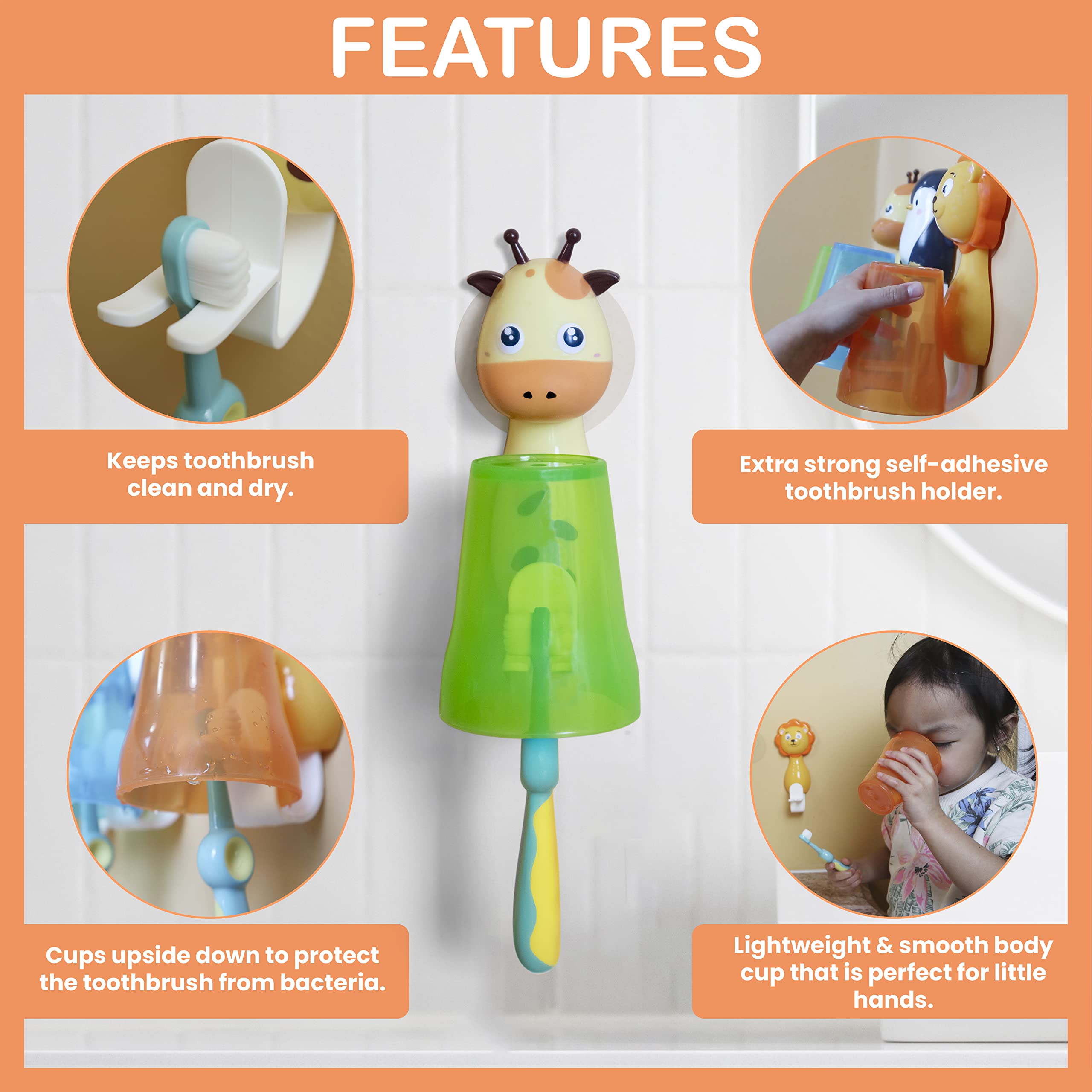 Giraffe Wall Mounted Toothbrush Holder for Kids - Ultra Soft Bristle Toothbrush & Hanging Bathroom Organizer | Perfect for Kids' Bathroom, Nursery, or Travel | Fun Tooth Brushing Solution for Children