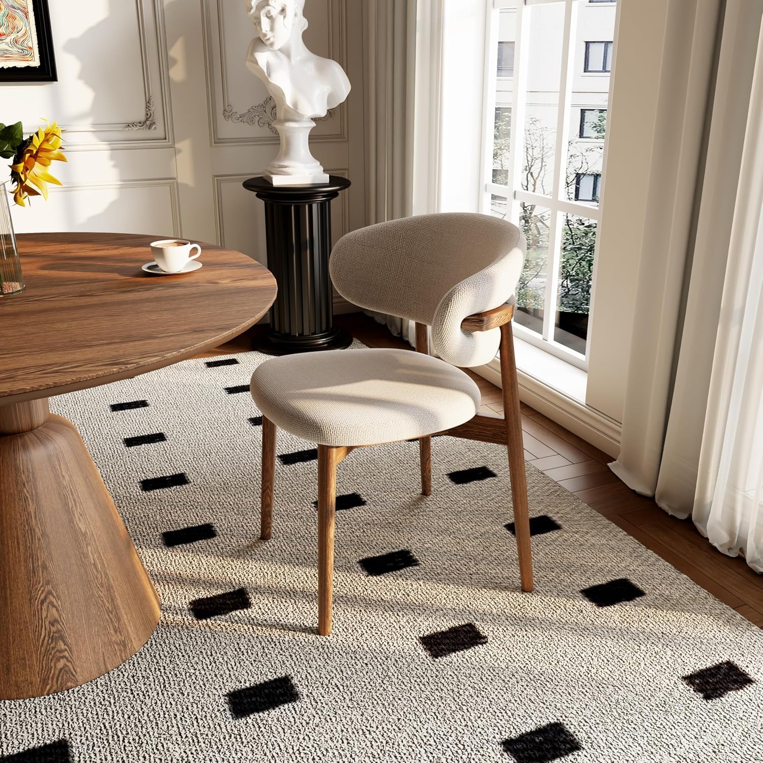 Modern Solid Wood Dining Chairs Set of 2 - Upholstered Curved Backrest Chairs with Natural Walnut Wood Legs (18.11 Inch Height) - Perfect for Kitchen, Dining Room, and Breakfast Nook Decor