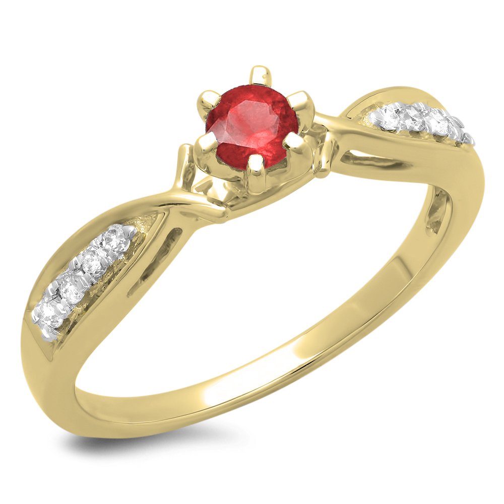 10K Solid Gold Round Ruby & White Diamond Women's Bridal Solitaire Engagement Ring - Dazzlingrock Collection | Perfect for Proposals, Anniversaries & Special Occasions