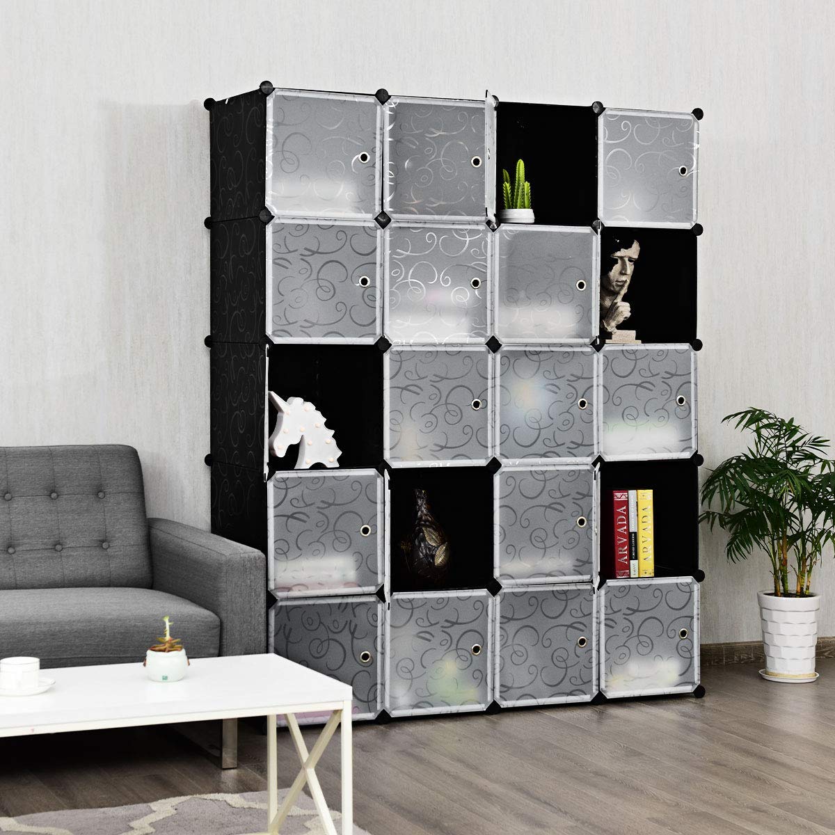 Tangkula 20-Cube Storage Organizer | DIY Plastic PP Modular Bookcase with Doors | Closet Cabinet & Large Shelving Unit for Bedroom, Living Room, Office | Perfect for Home Organization & Display Storage