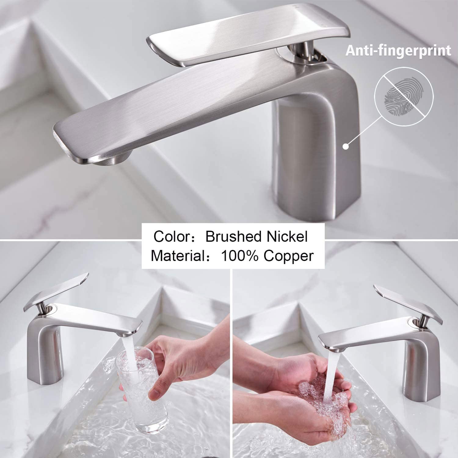 Premium Brushed Nickel Single Handle Bathroom Faucet - 1 Hole Modern Sink Mixer Tap with Brass Construction & Supply Hoses - Perfect for Vanity, Guest Bath & Powder Room Upgrades