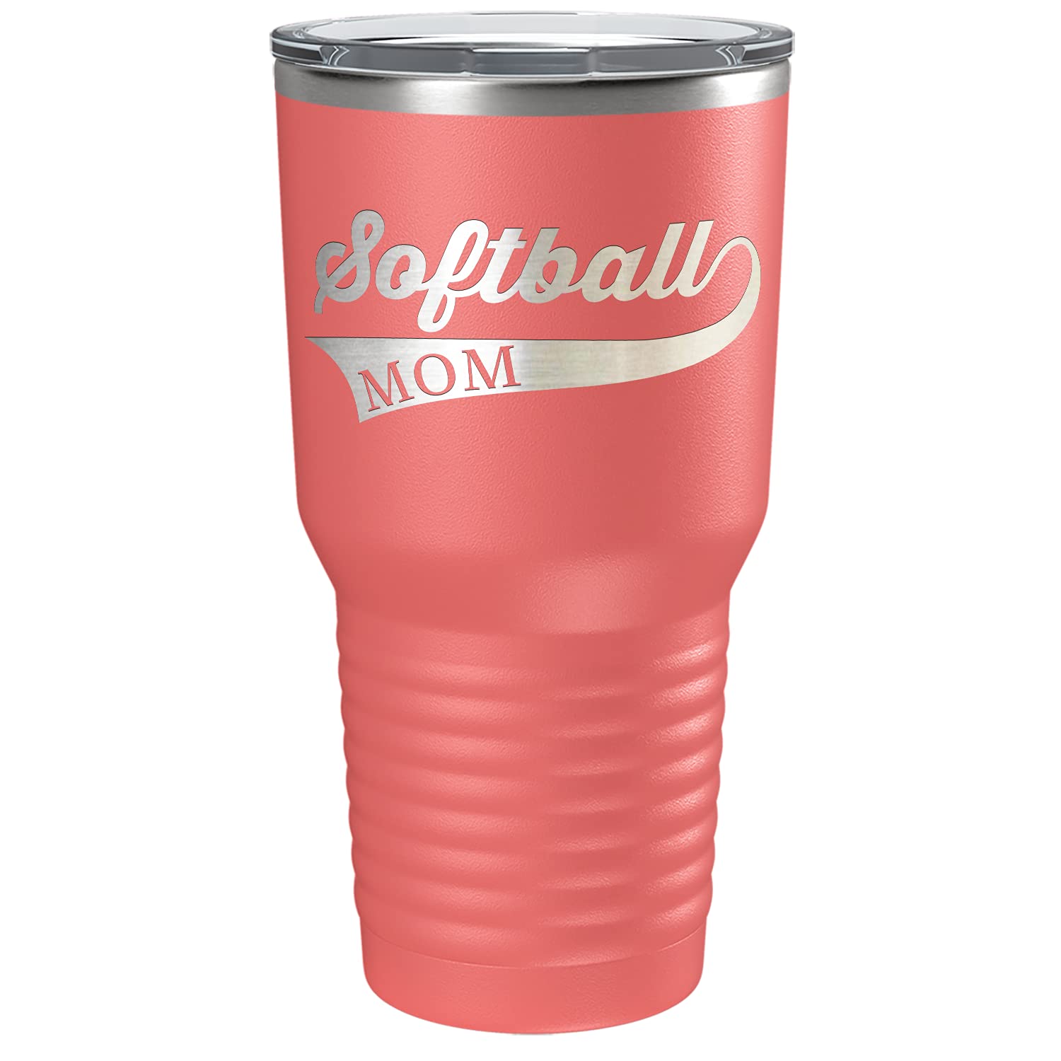 30 oz Stainless Steel Tumbler with Lid - Laser Engraved Softball Mom Design, Insulated Cup for Hot & Cold Drinks - Perfect Softball Gift for Players & Fans - Great for Games, Practice & Tailgating