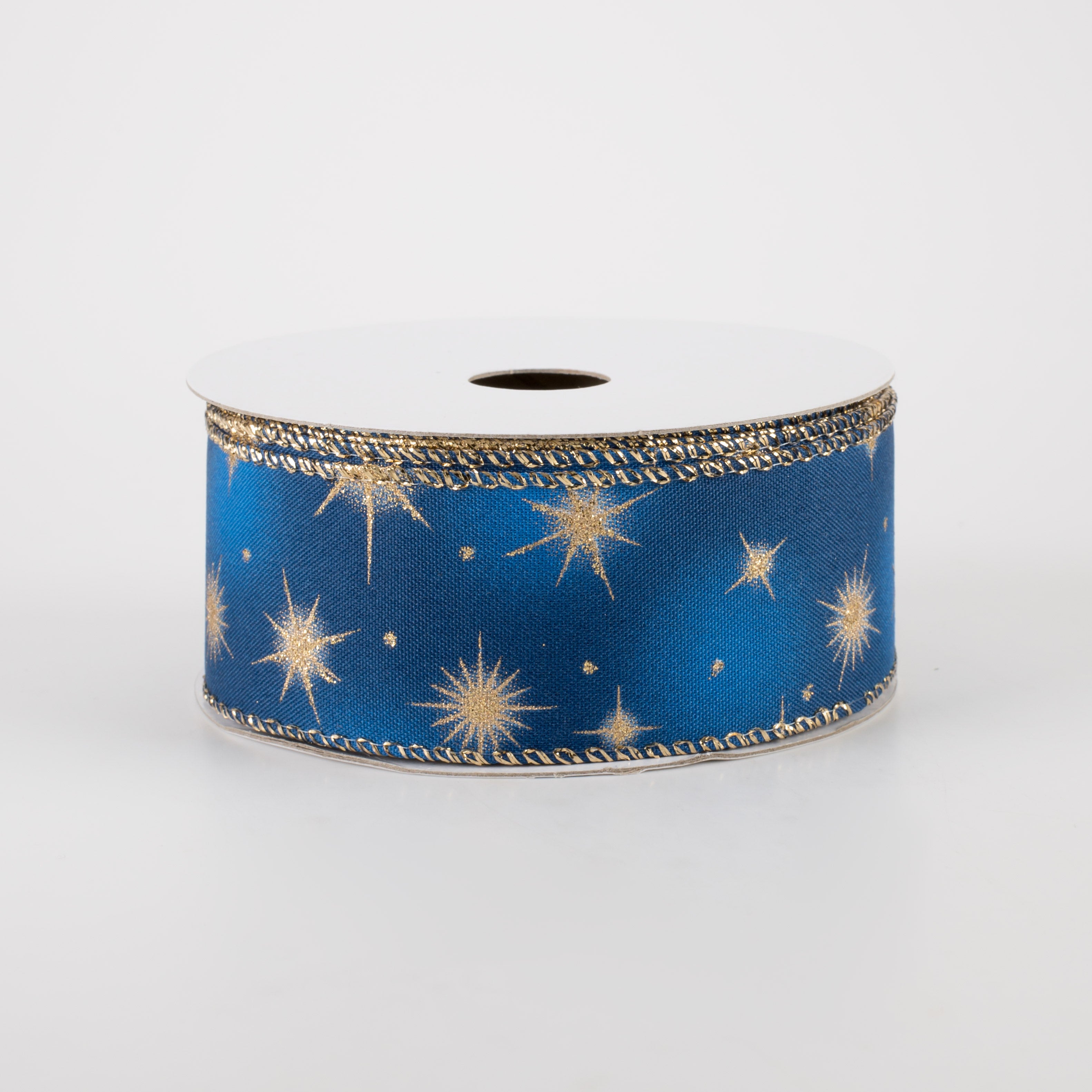 1.5 Inch Navy Blue Satin Ribbon with Gold Stars - 10 Yards Bulk Spool for Gift Wrapping, DIY Crafts, Party Decorations, and Hair Bows