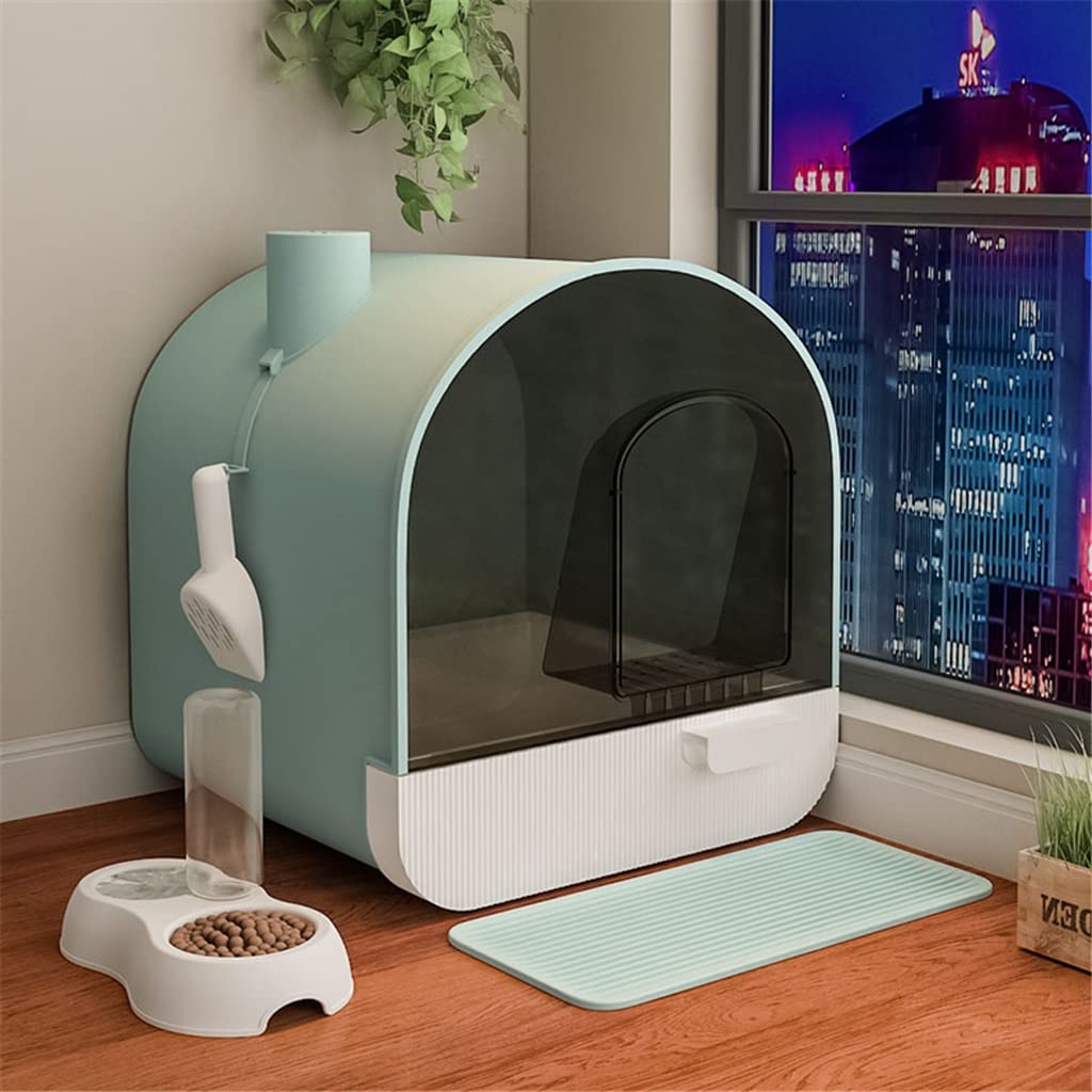 TJLSS Fully Enclosed Large Cat Litter Box - Self-Cleaning Kitty Toilet Training System with Odor Control (Color A) - Perfect for Small Apartments & Multi-Cat Homes
