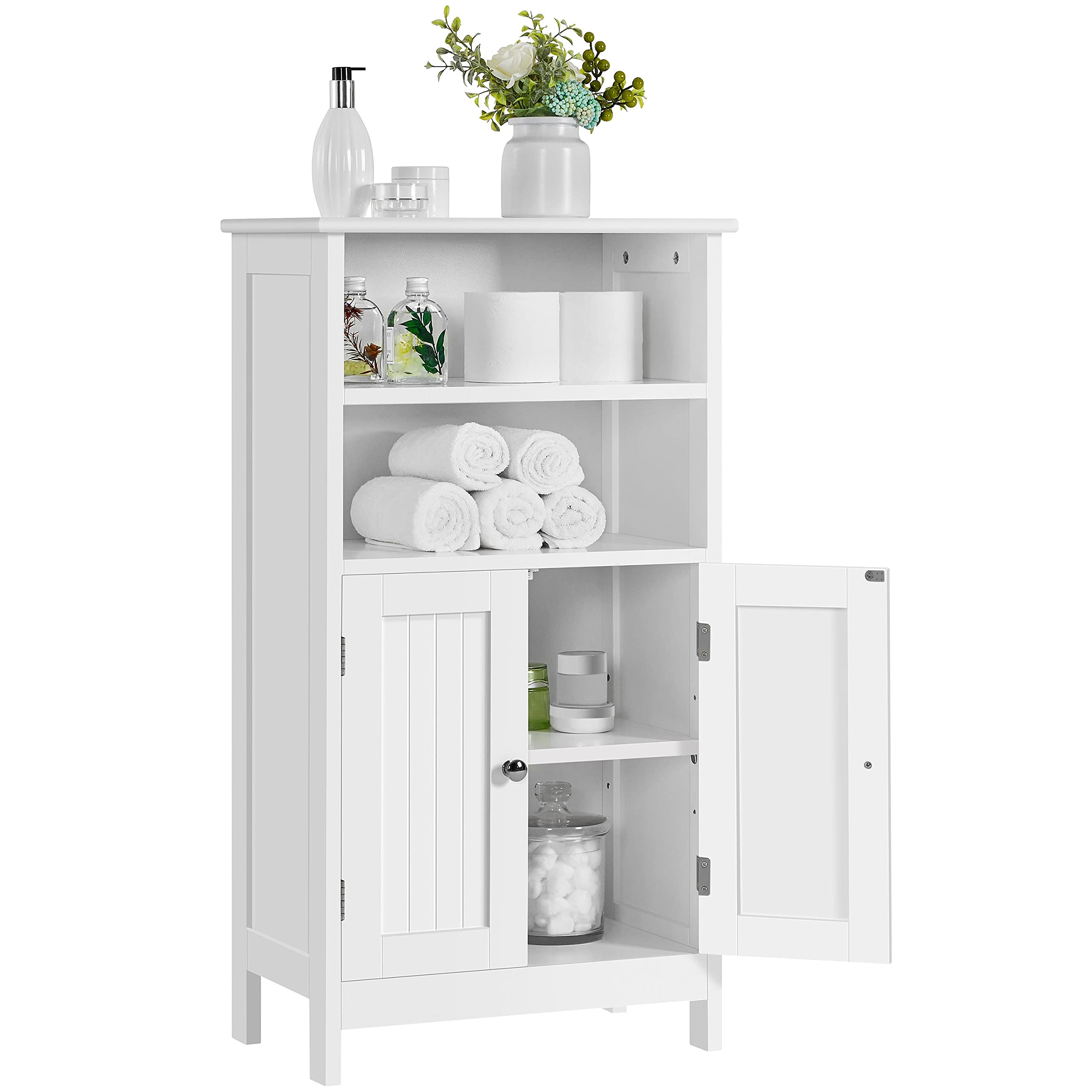 Yaheetech White Bathroom Floor Cabinet - Freestanding Double Door Storage Organizer with Adjustable Shelf for Bathroom, Living Room, Kitchen, Hallway & Home Office - Perfect for Storing Towels, Toiletries & Household Items