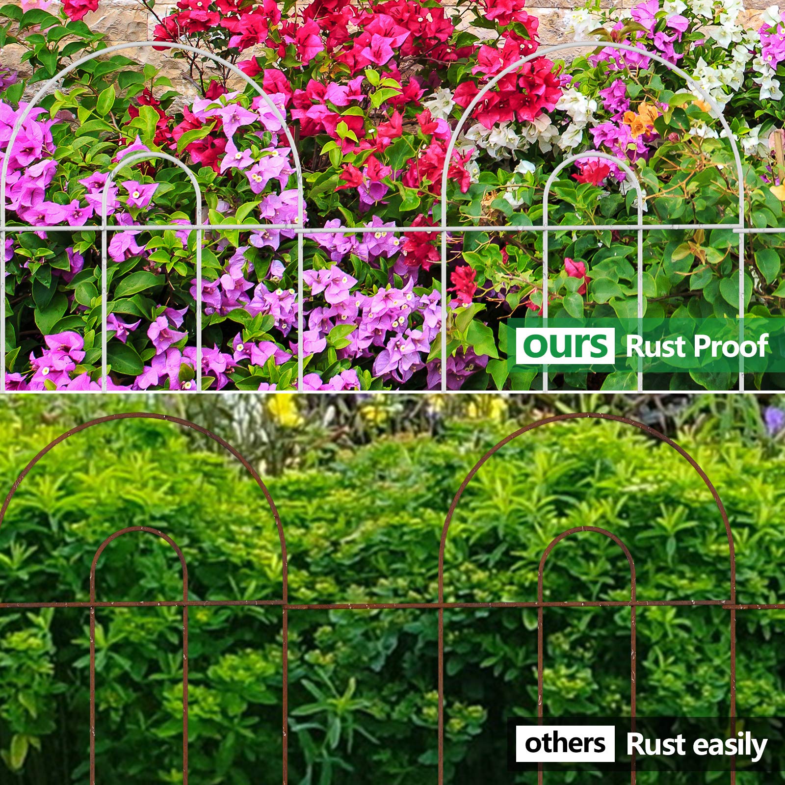 AMAGABELI GARDEN & HOME 25-Panel No Dig Metal Fence - 24in Height x 35ft Length, Decorative Garden Border & Dog Barrier for Flower Beds, Yards & Landscaping - Easy Installation White Fencing