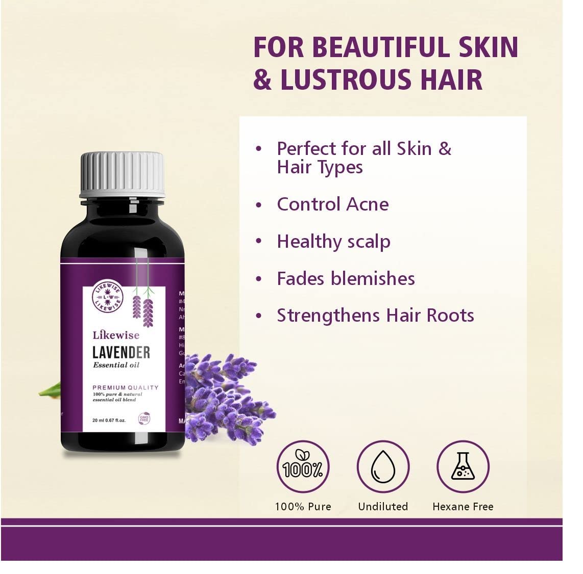 Organic Lavender Essential Oil (40ml) - Pure, Undiluted & Ecocert Cosmos Certified for Skin Care, Acne Treatment, Hair Growth & Relaxation | Aromatherapy, Massage & Sleep Aid | Lavandula Angustifolia Oil for Diffusers, Bath & DIY Beauty Products