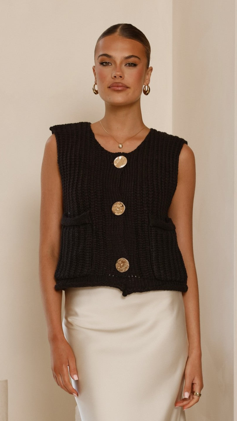 Jaffa Cropped Knit Vest for Women - Black | Stylish Layering Piece for Fall & Winter Outfits | Perfect for Office, Casual & Date Nights