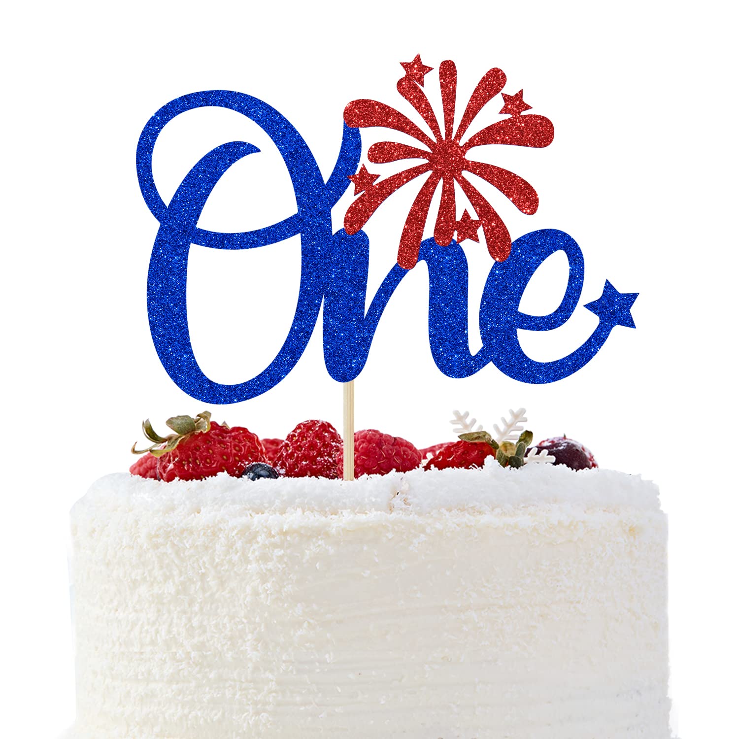 4th of July 1st Birthday Cake Topper - Little Firecracker Party Decorations for Baby Shower, Gender Reveal & First Birthday Celebrations - Blue Glitter Design - Perfect for Patriotic Themed Parties & Special Occasions