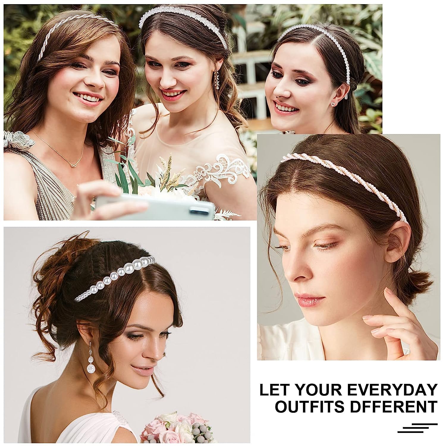 Shining Diva Fashion 4-Piece Pearl Headband Set - Elegant Hair Accessories for Women & Girls | Perfect for Weddings, Parties & Everyday Style (14967hb)
