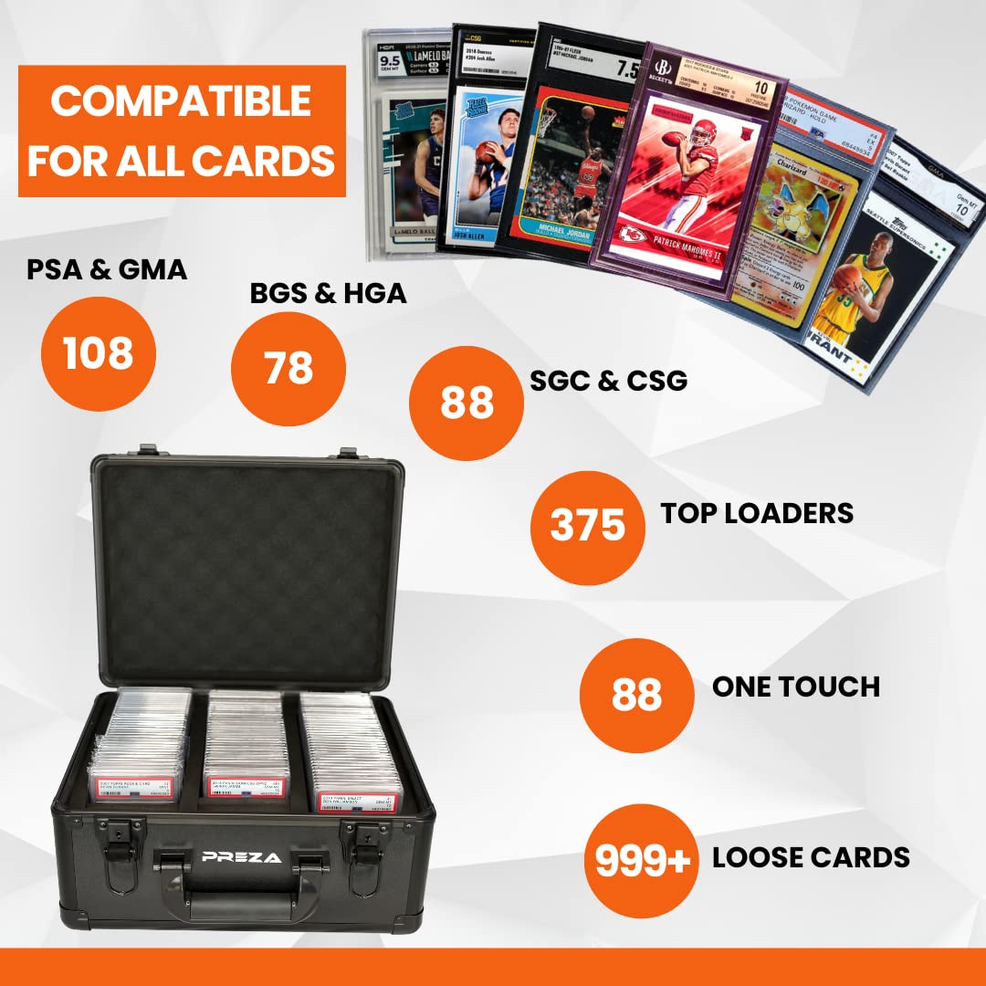 PREZA Graded Card Storage Box - Premium Slab Case Holder for PSA, BGS & CGC Trading Cards (Black) - Perfect for Collectors, Display & Protection