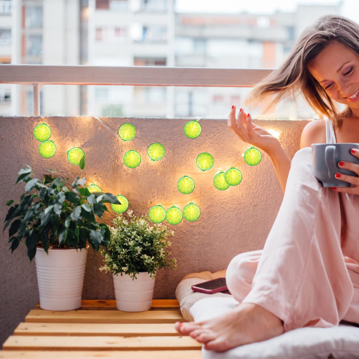 Uonlytech 20 LED Lemon Slice String Lights - Battery Powered Fairy Lights for Bedroom, Wedding, Birthday Party & Garden Decor - Lime Fruit Shaped LED Lights for Home & Outdoor Decoration