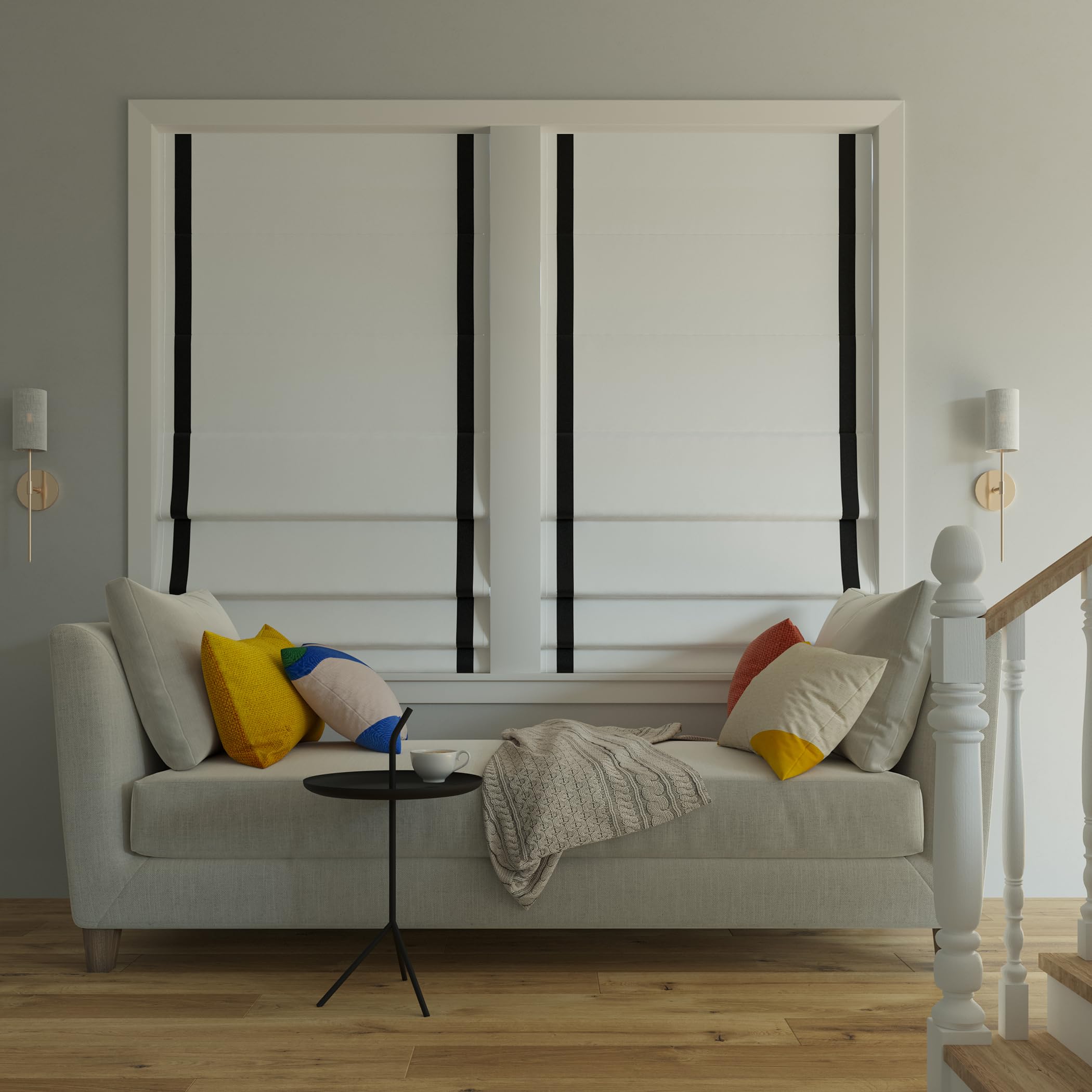 Sun Zero Denna Black Ribbon Border Stripe 100% Blackout Cordless Roman Shade - 27