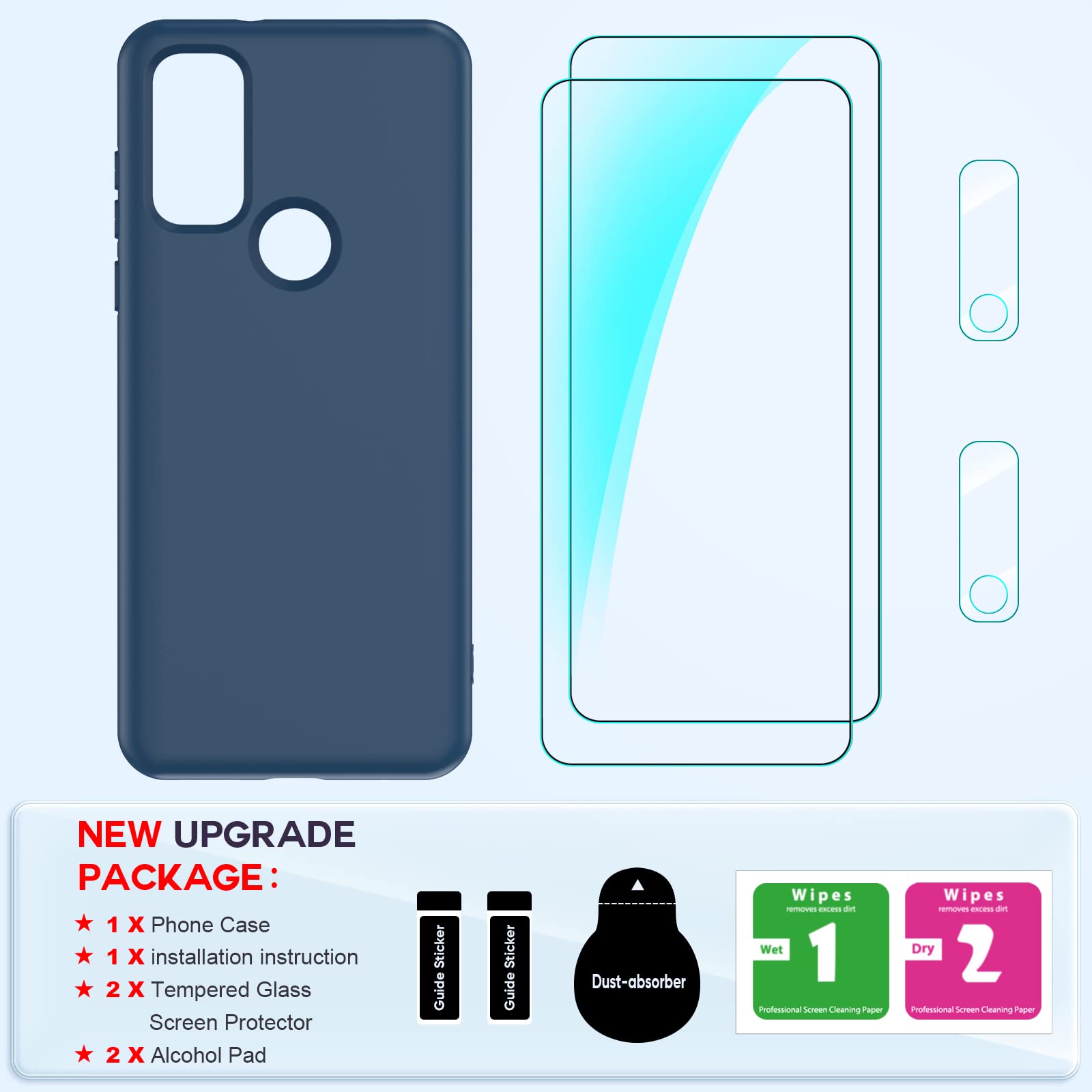 Motorola G Pure Case with 2 Pack Tempered Glass Screen Protector & Camera Lens Protector - Liquid Silicone Slim Soft Protective Phone Cover for Motorola G Pure (Blue) | Perfect for Everyday Use, Work & Travel Protection