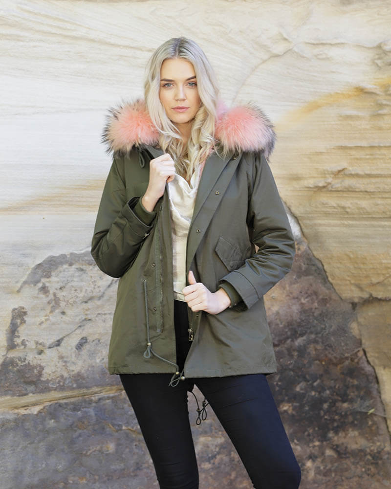 Stylish Green and Pink Parka Jacket for Women - Waterproof Winter Coat for Outdoor Activities, Hiking, and Casual Wear