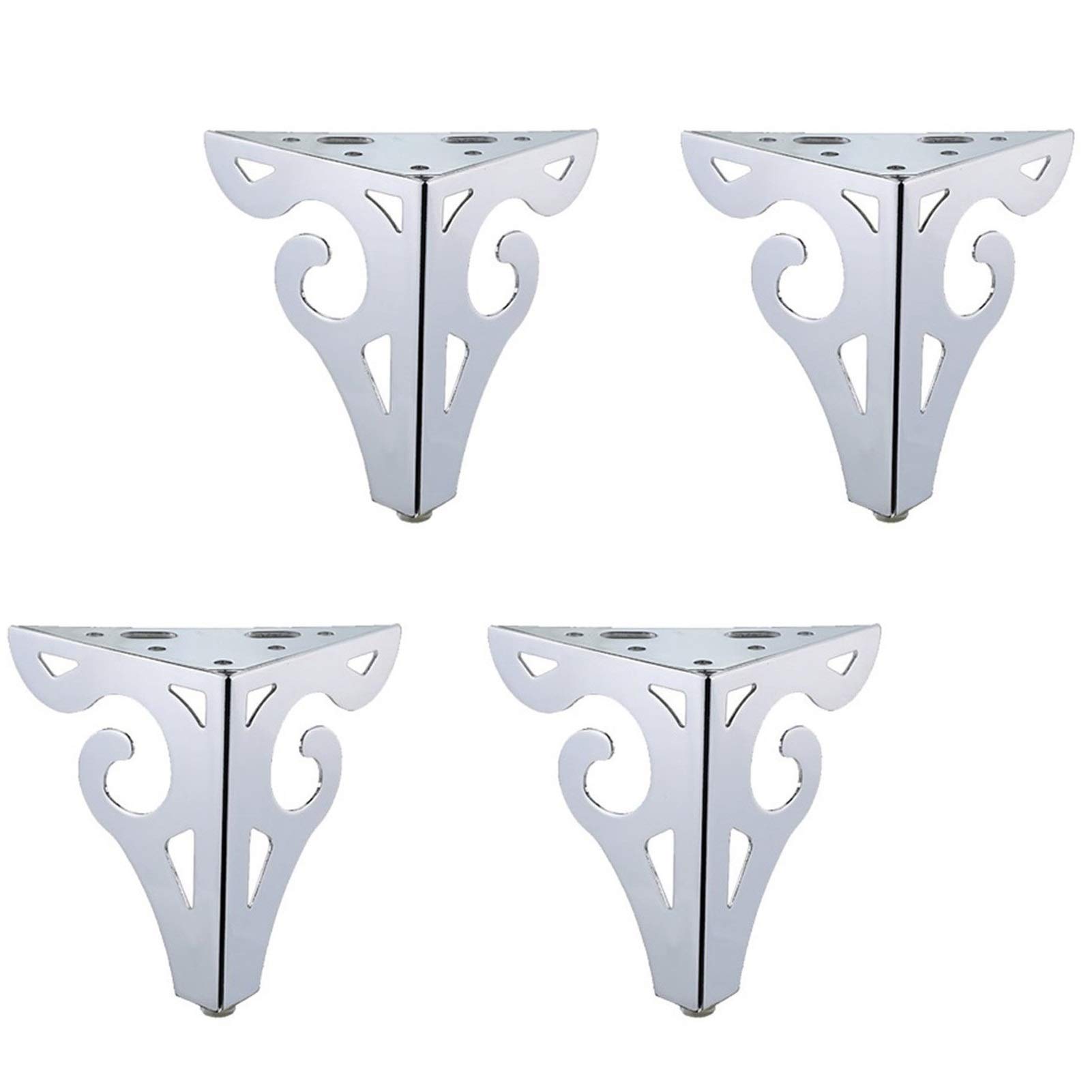 4Pcs Modern Hollow Out Metal Sofa Legs - European Flower Pattern Cabinet Feet Replacement for Sofa, Table, Cabinet & Cupboard (Silver) | Durable Furniture Legs for Living Room, Bedroom & Office Decor