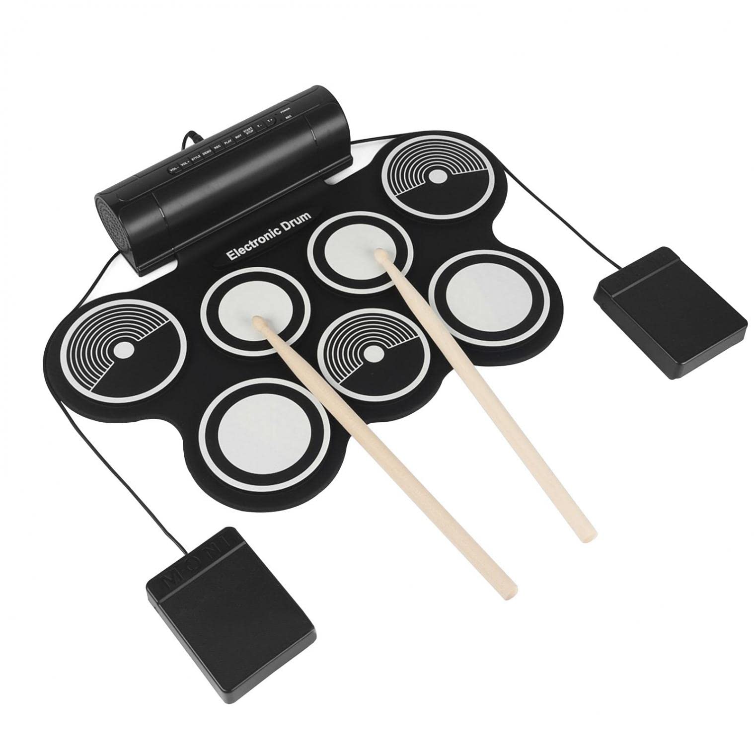 7-Pad Electronic Drum Set for Kids & Adults - Portable Roll-Up Drum Kit with Dual Speaker Pedals & Drum Sticks - Perfect for Beginners, Practice, Holiday & Birthday Gifts - Great for Home, School & Music Studio Use