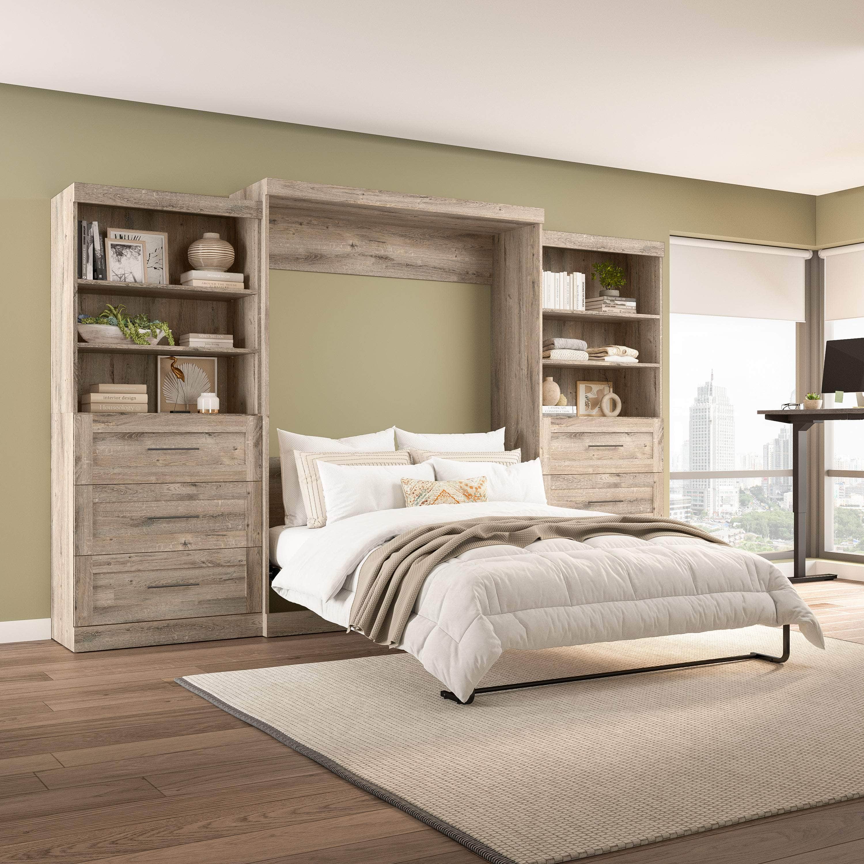 Pur Queen Murphy Wall Bed with 2 Storage Drawers - Space Saving Fold Down Bed (136 Inch) in 6 Colors | Perfect for Small Apartments, Guest Rooms & Home Offices