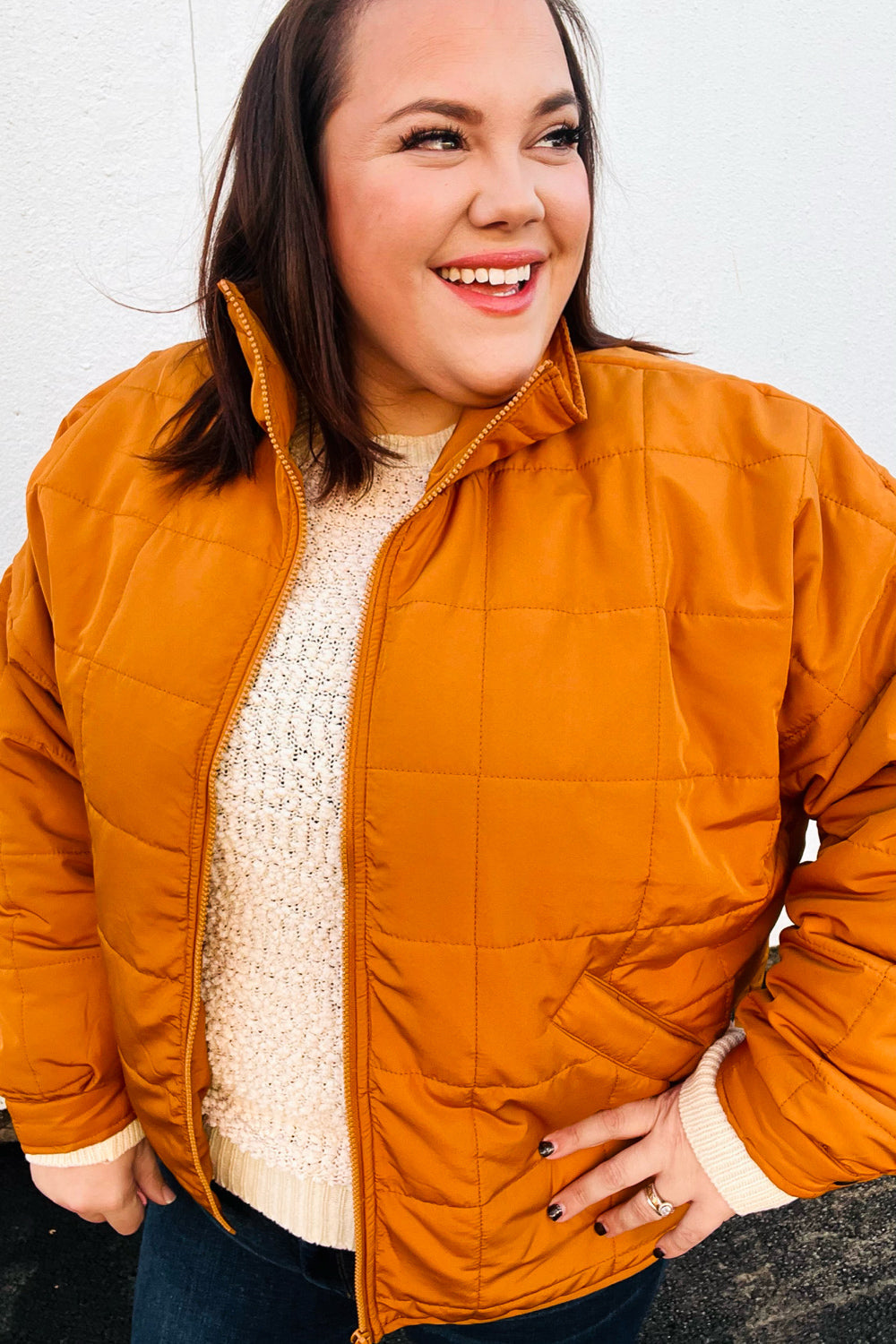 Butterscotch Quilted Puffer Jacket for Women - Warm Winter Coat with Stand Collar | Stylish Outerwear for Cold Weather, Outdoor Activities & Daily Commute