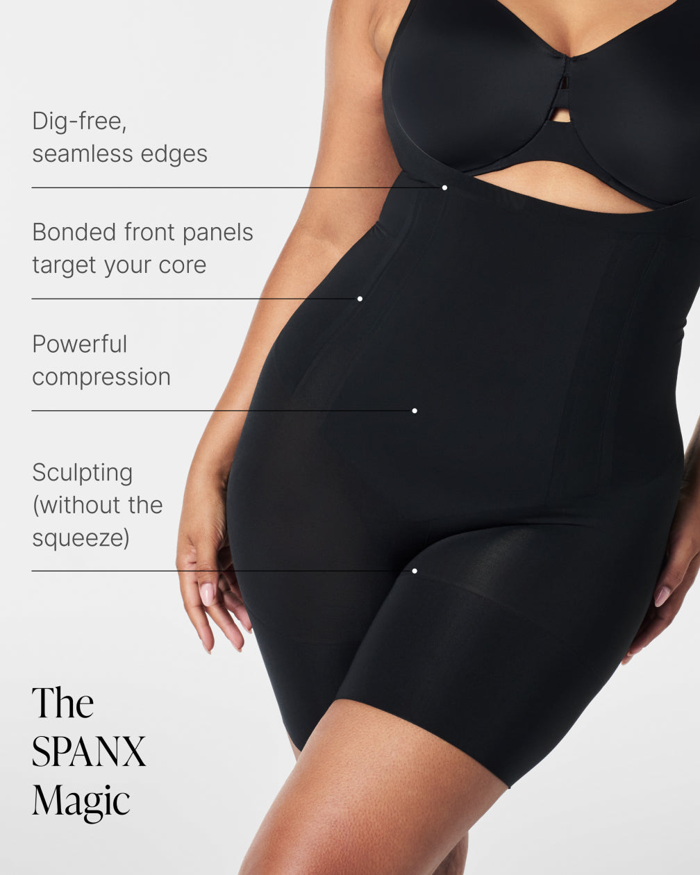 SPANX Sculpt™ OnCore Open Bust Mid Thigh Bodysuit - Shapewear for Women | Slimming Bodysuit for Tummy Control & Smoothing | Perfect Under Dresses for Work & Evening Out
